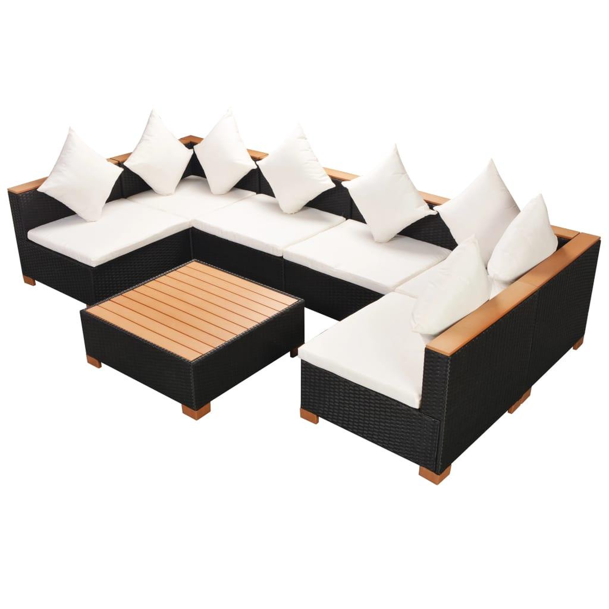 Voir la diapositive 4 : VIDAXL Salon de jardin 7 pcs avec coussins Resine tressee Noir