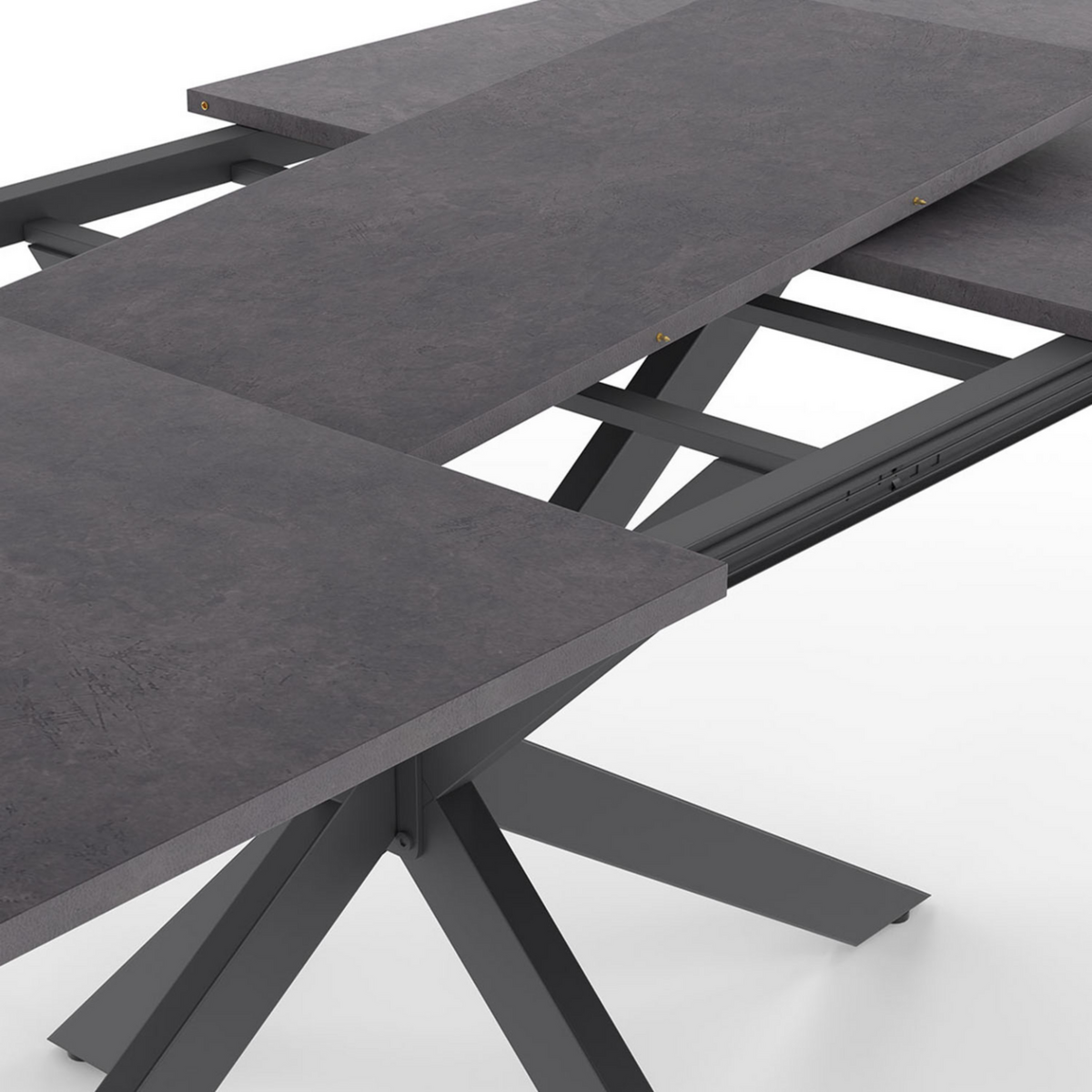 ID MARKET Table à manger extensible rectangle JASPE 6-10 personnes plateau effet béton pied araignée gris anthracite 160-200cm