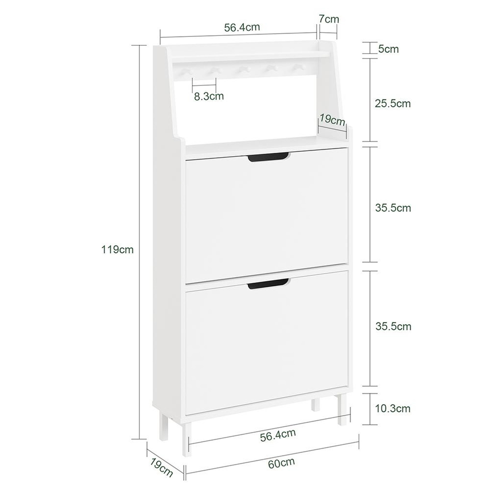 Voir la diapositive 3 : SOBUY Armoire à chaussures Blanc 60x19x119cm FSR221-W