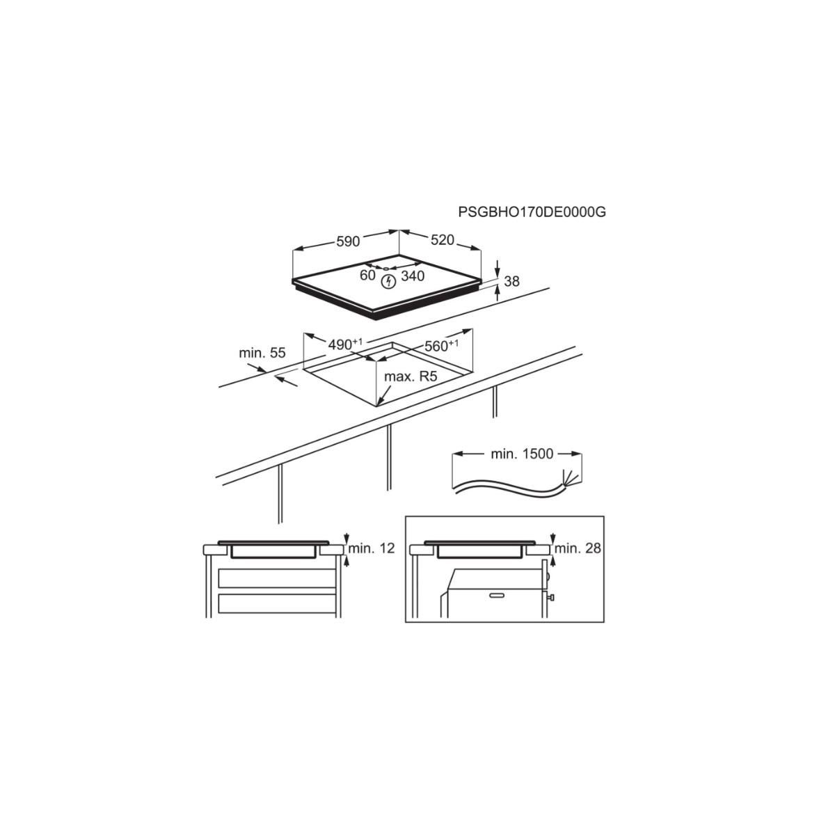ELECTROLUX Table de cuisson induction 60cm 3 feux 6000w noir - CIB60320CK