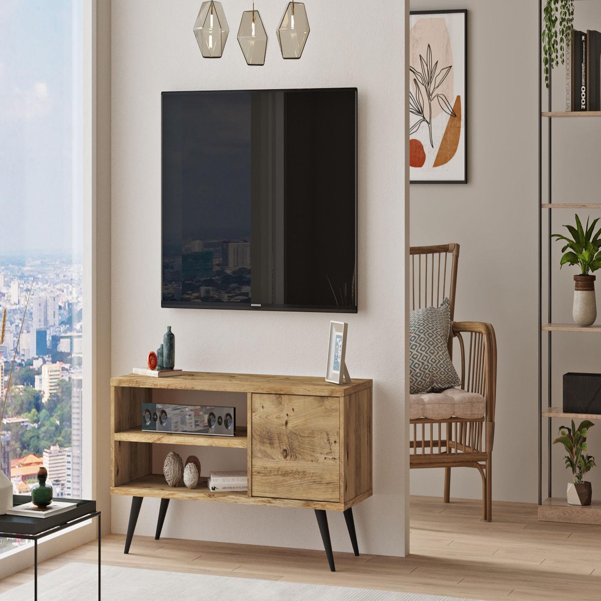 Voir la diapositive 4 : Habitat et Jardin Meuble tv en bois  imo  - 110 x 40 x 44 cm - marron