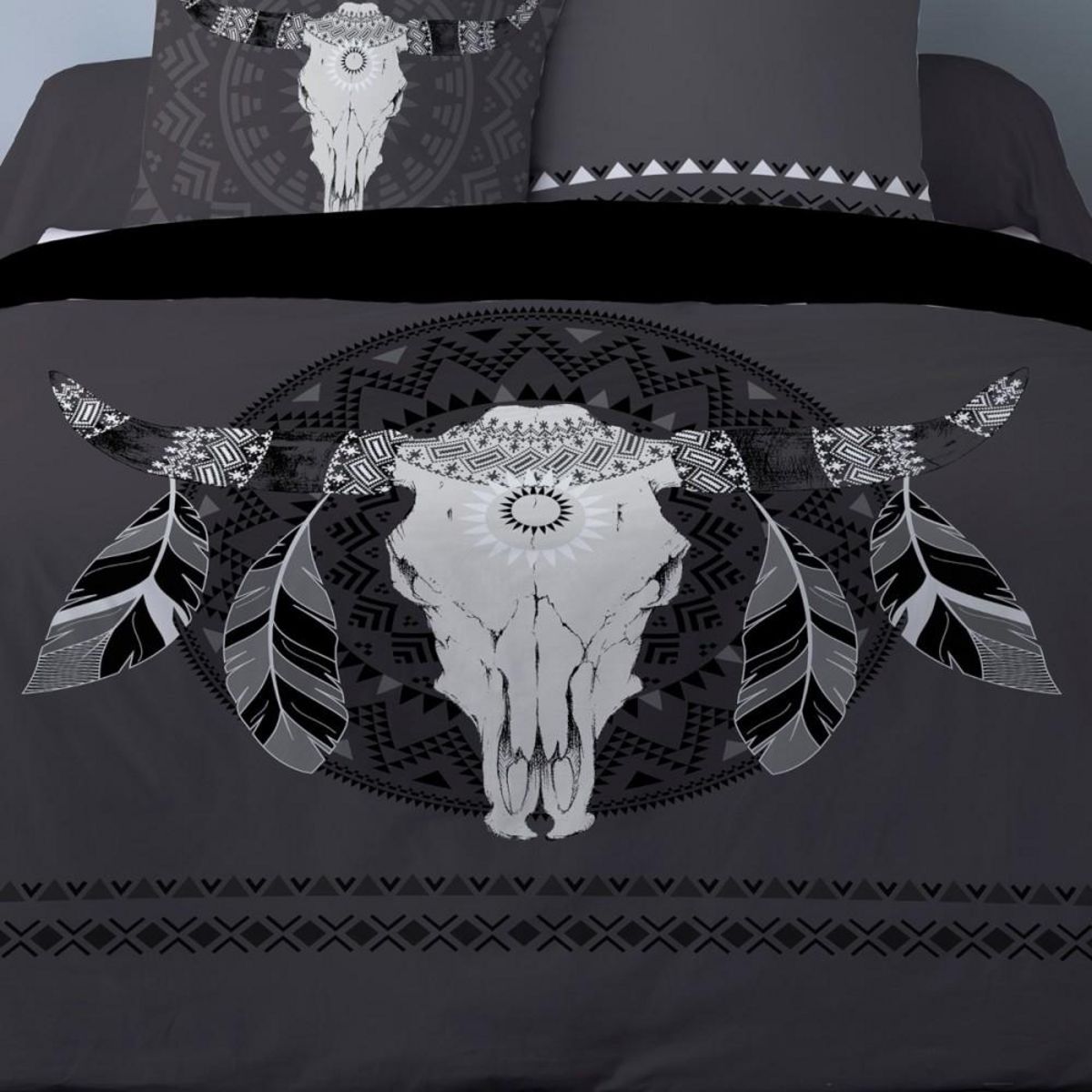 Dourev Housse de couette 240x220 BUFFLE GRIS + 2 taies 100% coton