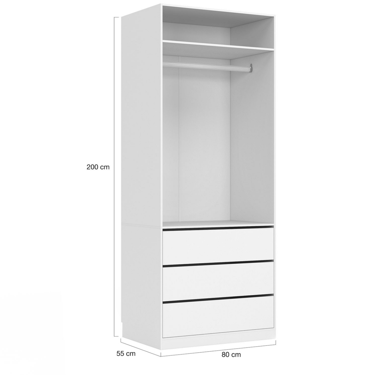 ID MARKET Dressing modulable TAYLOR 120 x 55 x 200 cm 2 modules avec penderie + étagères + tiroirs blanc