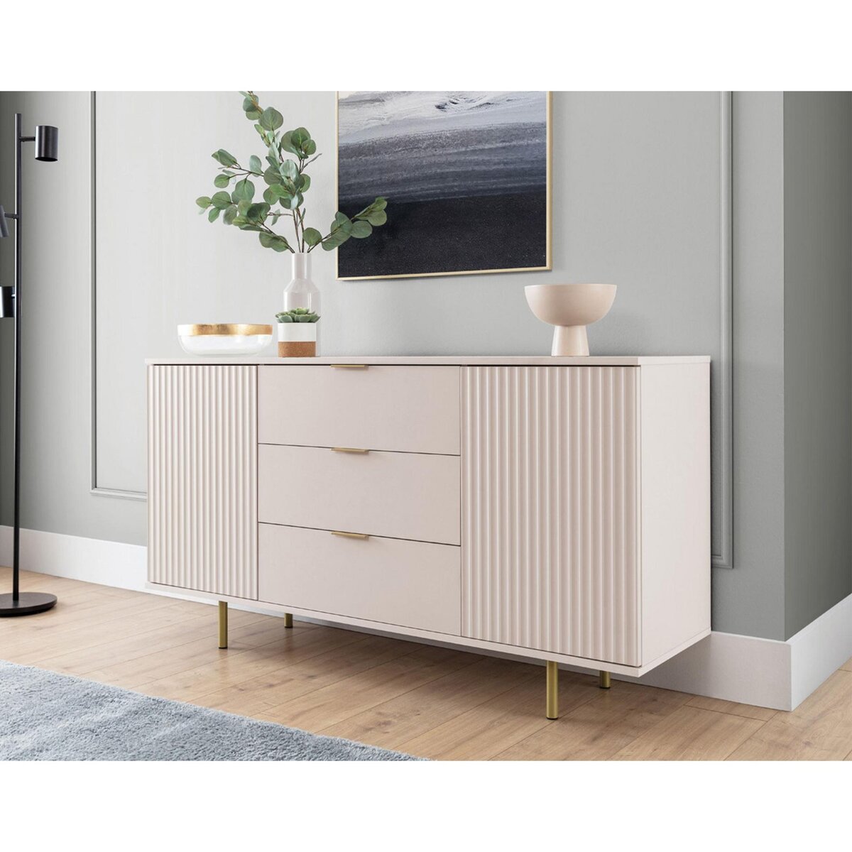 BEST MOBILIER Monica - buffet - beige - 3 tiroirs et 2 portes - 150 cm