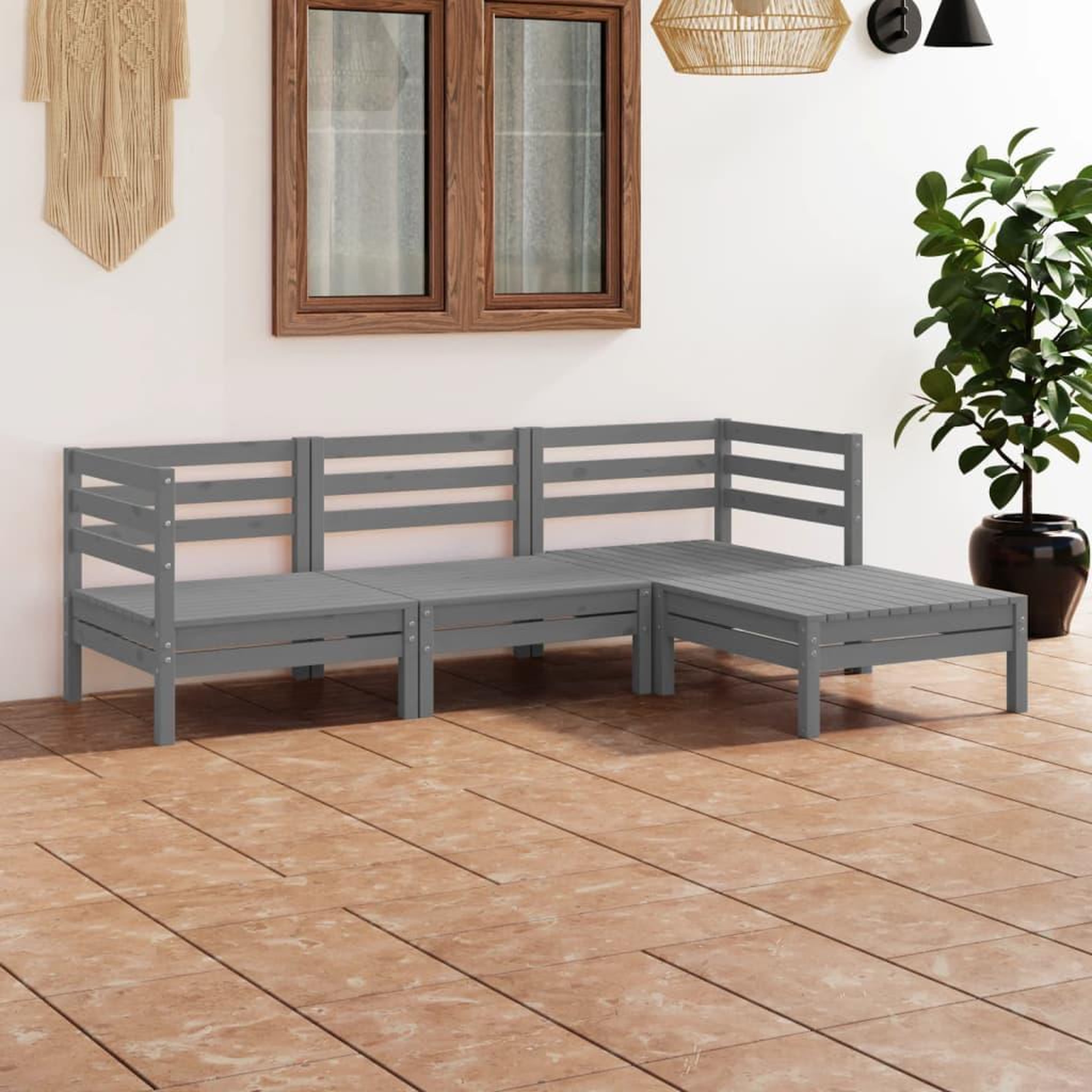 Voir la diapositive 1 : VIDAXL Salon de jardin 4 pcs Bois de pin massif Gris