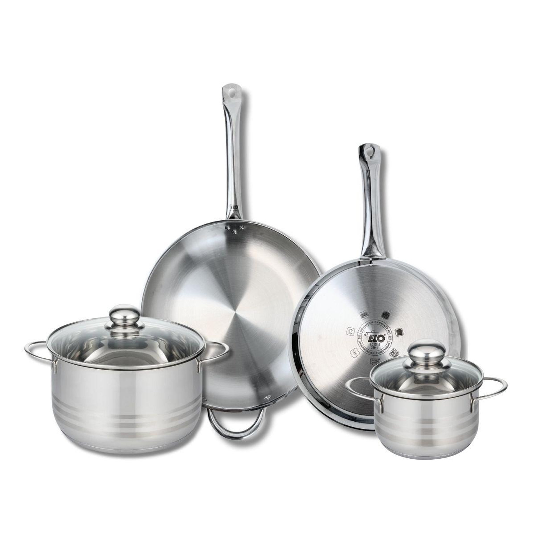 Voir la diapositive 1 : 666 Barcelona Ensemble de 2 Poêles de cuisson 28 et 32 cm et 2 faitouts 16 et 24 cm Elo Profi Brillant