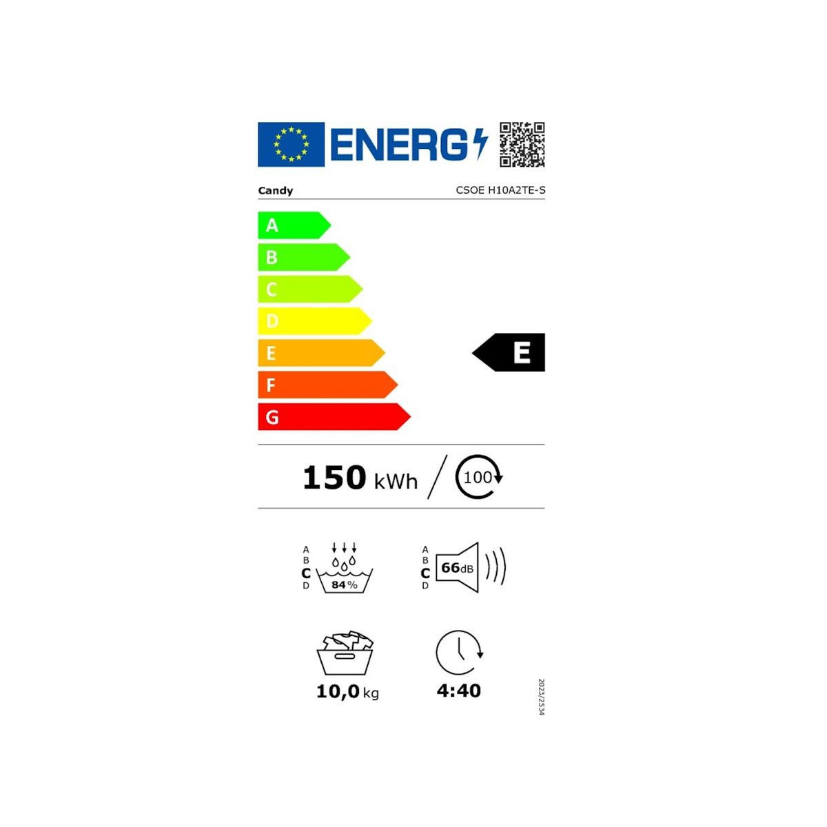 Candy Sèche-linge pompe à chaleur 60cm 10kg blanc - CSOEH10A2TE-S
