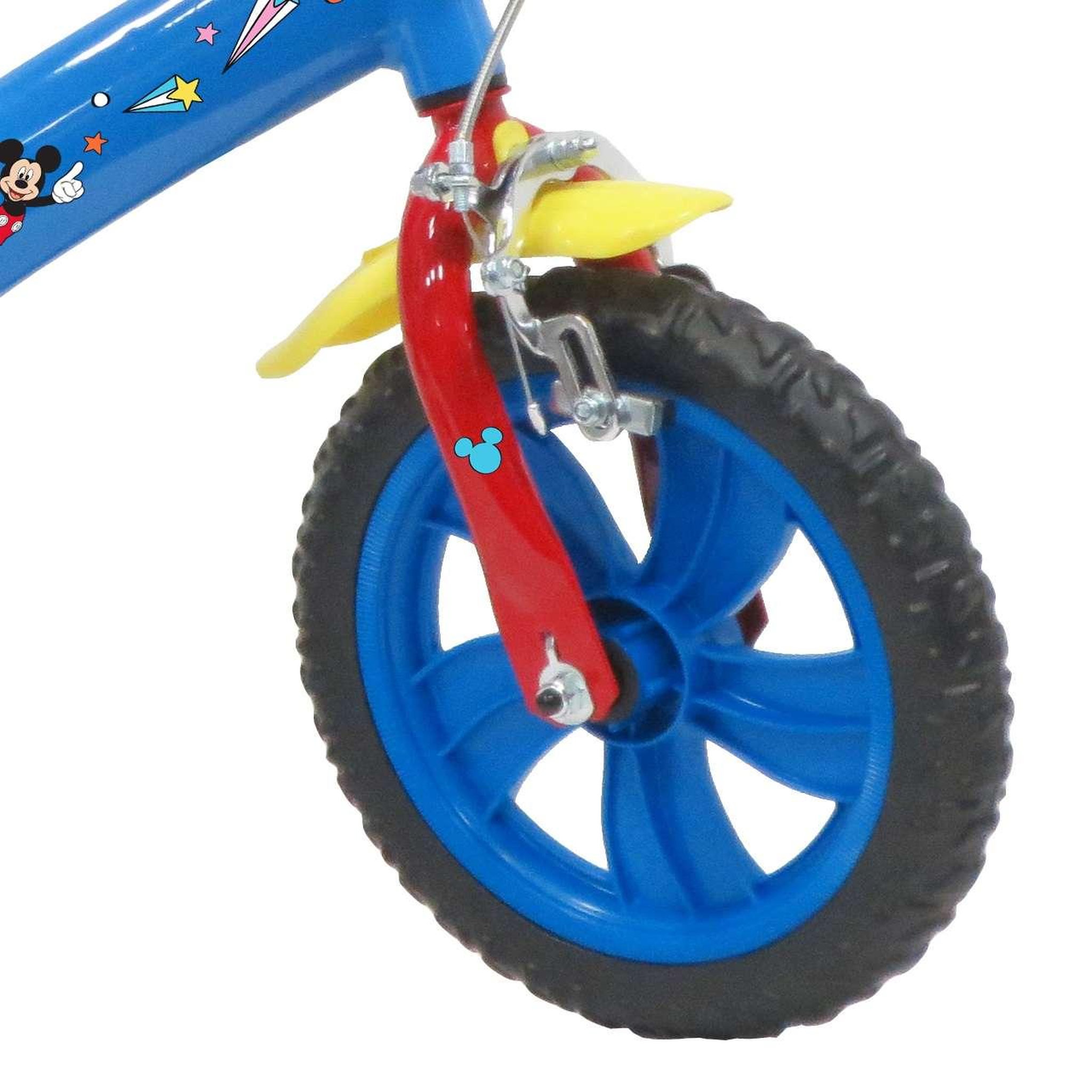 Voir la diapositive 3 : Disney Mickey Vélo enfant 12'' - Modèle  Mickey  pour enfant de 85 à 100 cm - Livré avec stabilisateurs - Plaque décorative avant - 1 frein et roues à bâtons