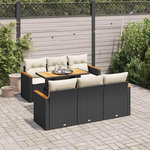 VIDAXL Salon de jardin avec coussins 7 pcs noir resine tressee acacia