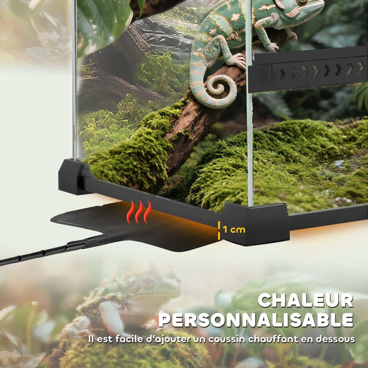 PAWHUT Boîte à reptiles fermeture sécurisée par rotation verre trempé noir