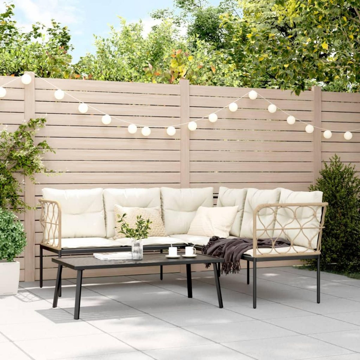 VIDAXL Ensemble de canapes de jardin et coussins noir acier textilene