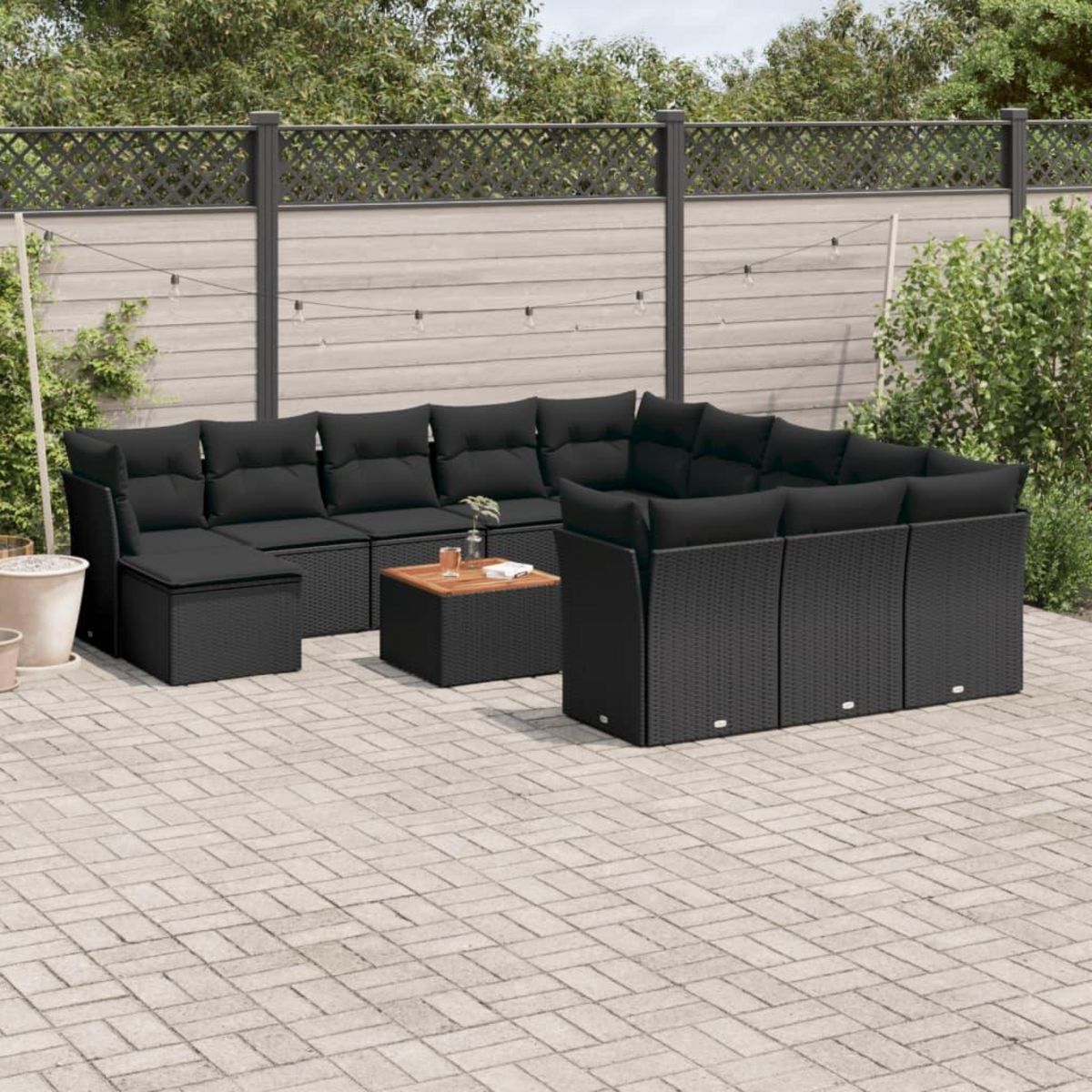 VIDAXL Salon de jardin avec coussins 13 pcs noir resine tressee