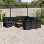 VIDAXL Salon de jardin avec coussins 13 pcs noir resine tressee