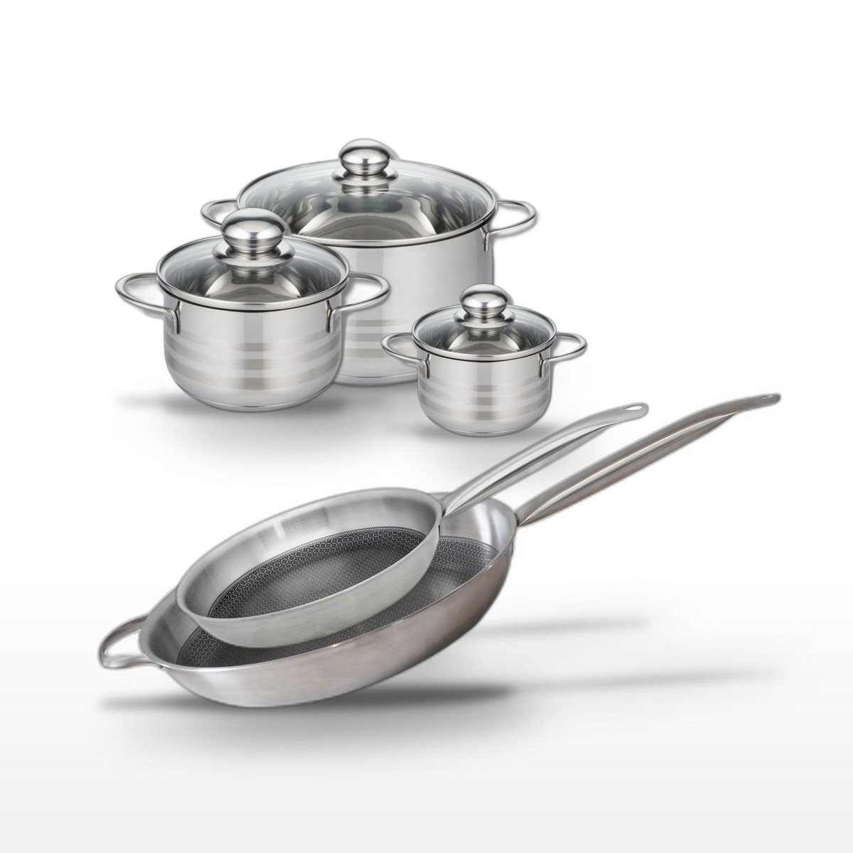 ELO Lot de 2 Poêles 28/32 cm et 3 Faitouts 12/16/24 cm Elo Relief Solution