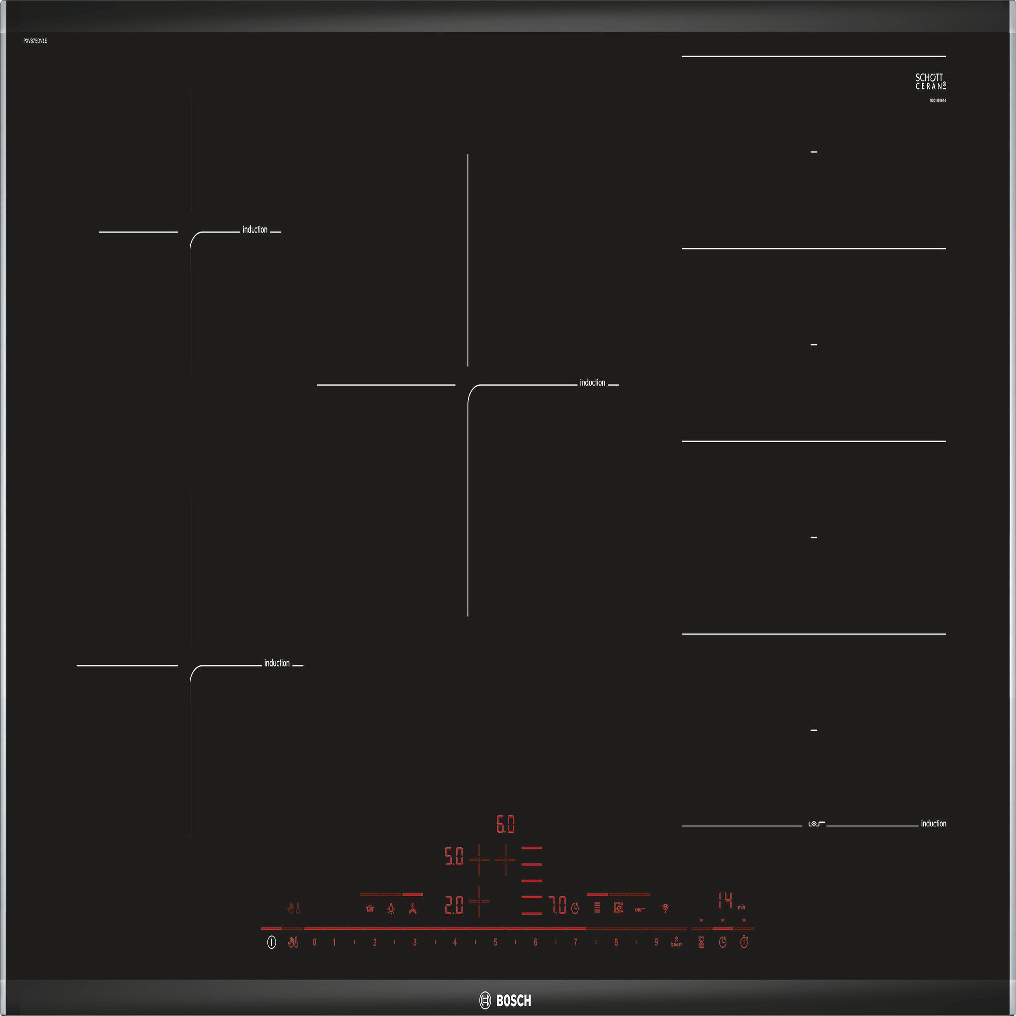BOSCH Table de cuisson à induction 80cm 5 feux 7400w flexinduction noir - PXV875DV1E