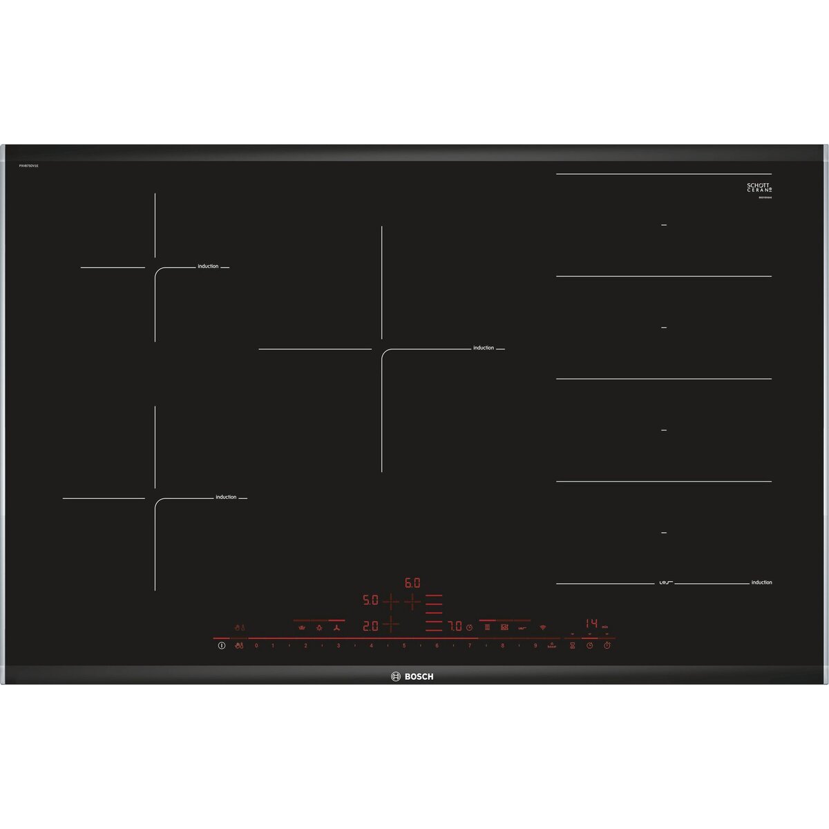 BOSCH Table de cuisson à induction 80cm 5 feux 7400w flexinduction noir - pxv875dv1e