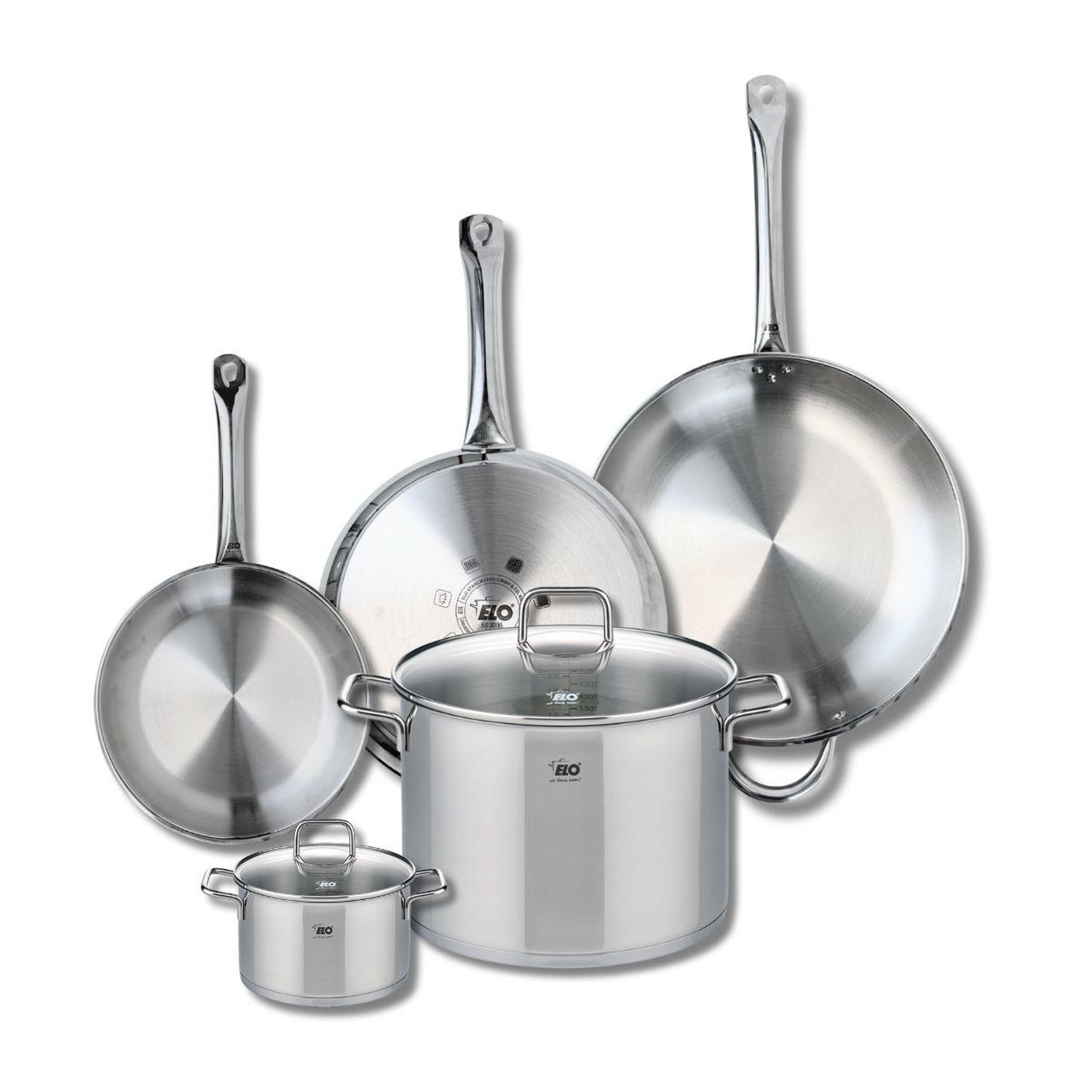 Voir la diapositive 1 : 666 Barcelona Ensemble de 3 Poêles de cuisson 24, 28 et 32 cm et 2 faitouts 14 et 26 cm Elo Profi Citrin