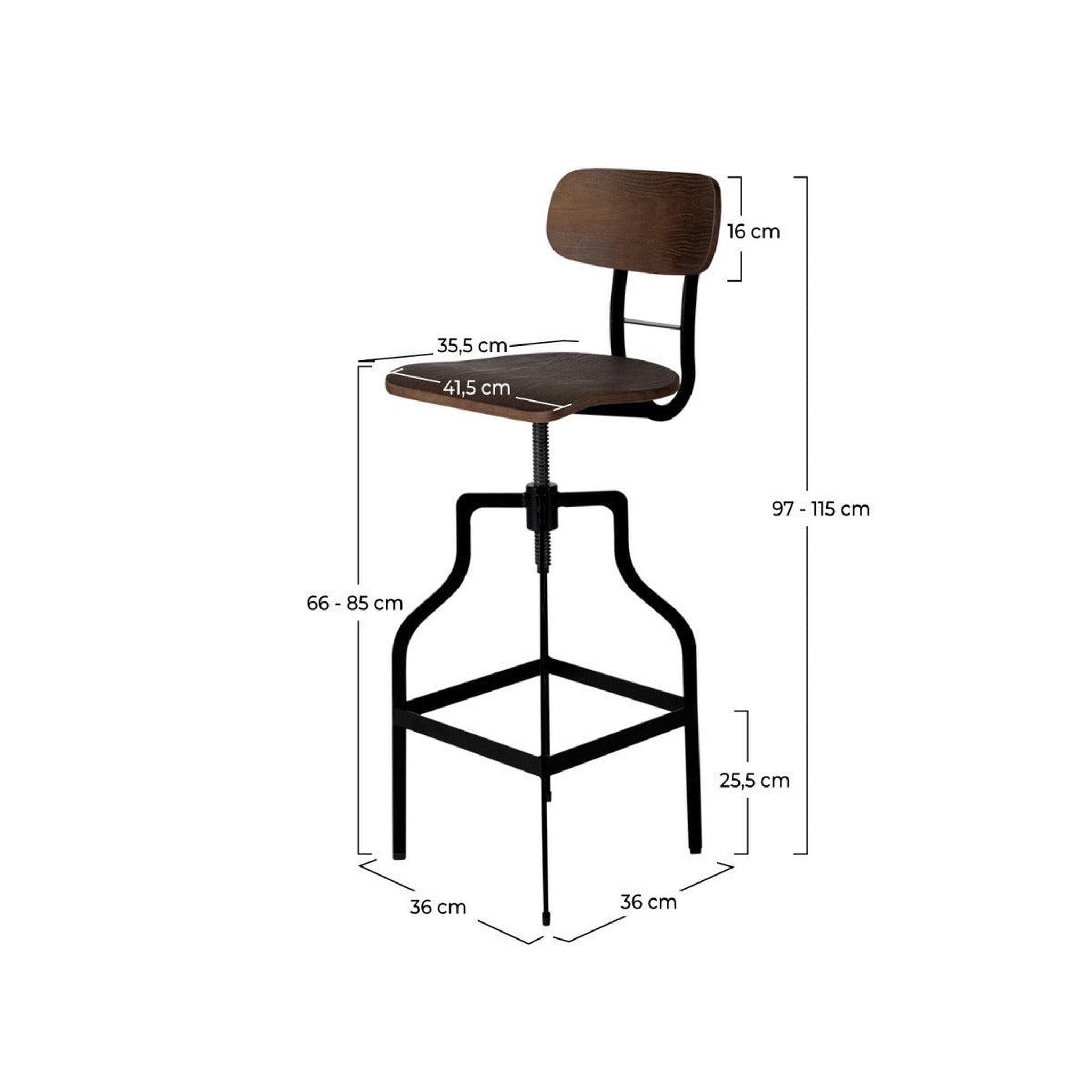 Voir la diapositive 4 : MAISON PAVANE Chaise de bar vintage réglable en hauteur 66/85 cm en bois-retro