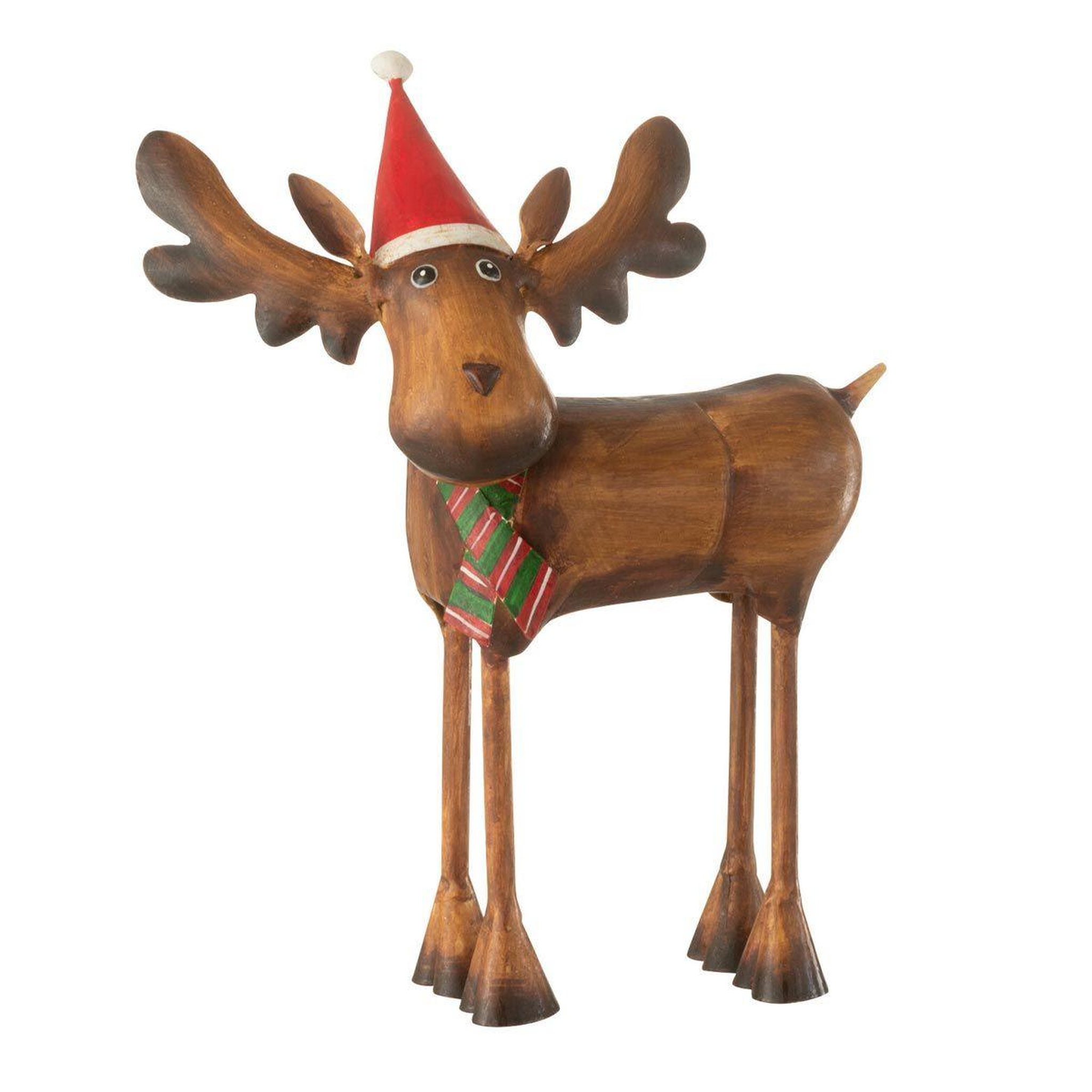J-LINE Statuette déco noël  élan  26cm marron