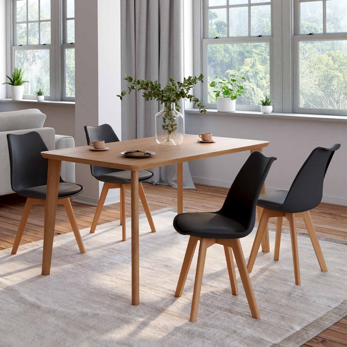 ID MARKET Lot de 4 chaises scandinaves SARA noires pour salle à manger