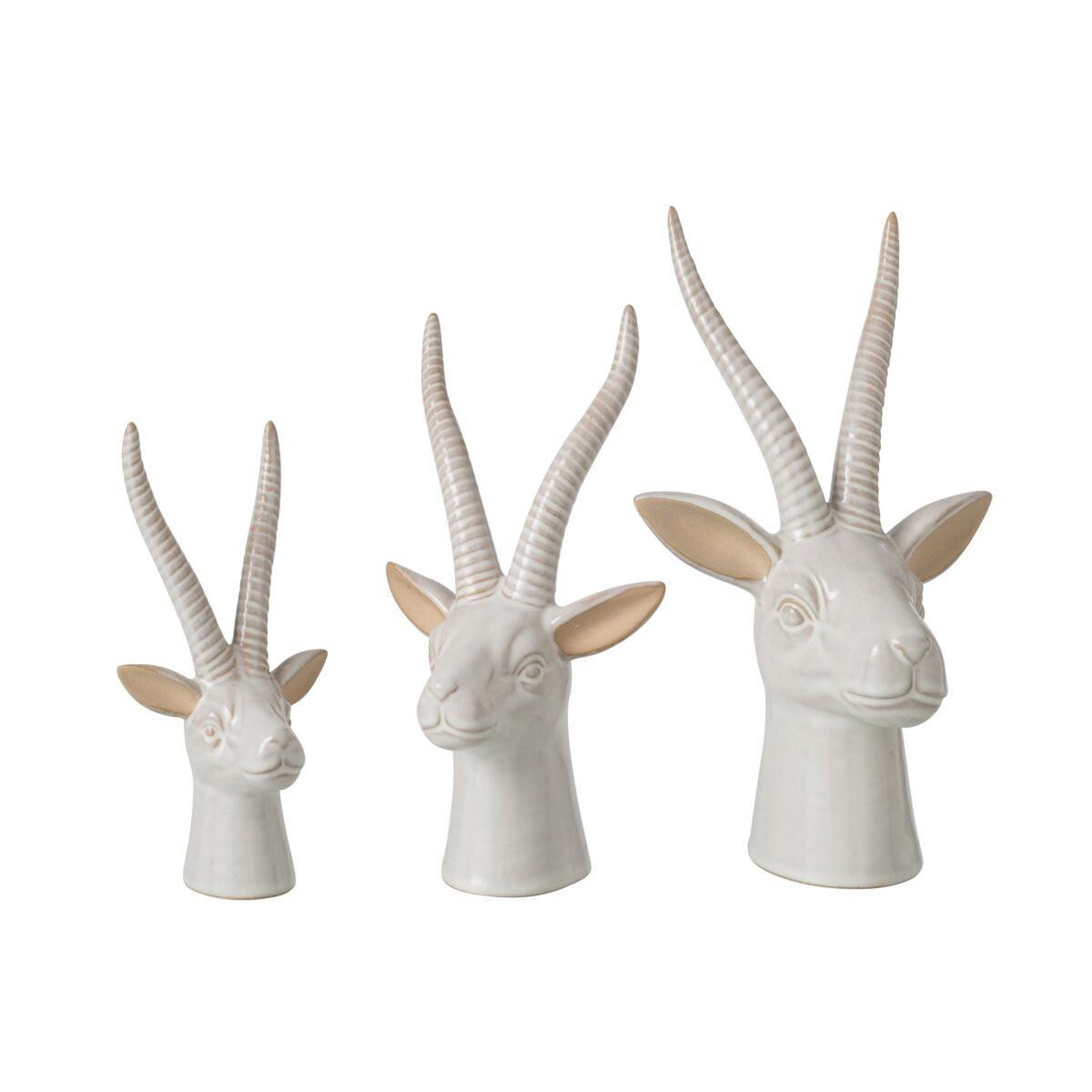 Voir la diapositive 4 : J-LINE Tête de cerf en porcelaine  ragna  28cm écru
