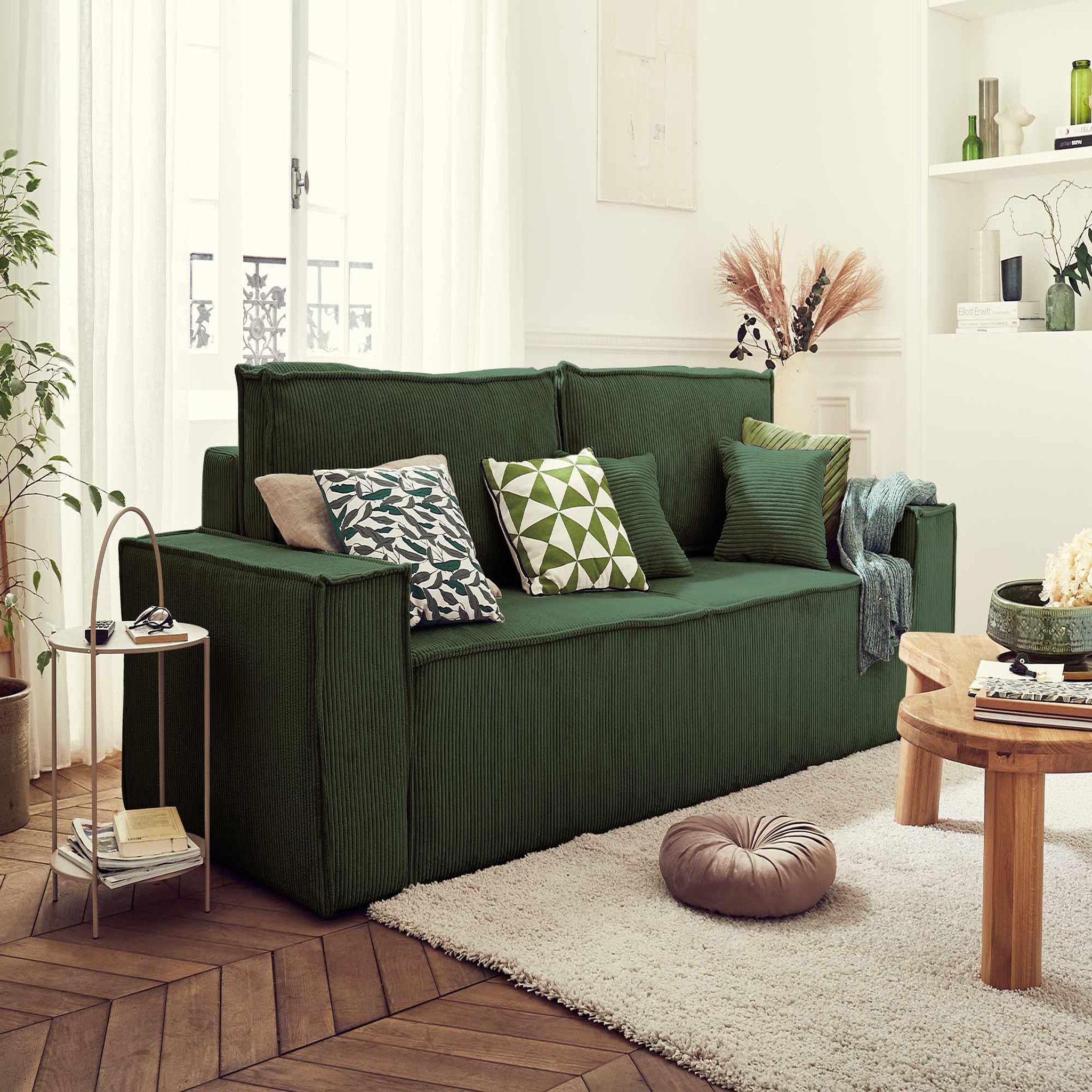 Voir la diapositive 5 : BEST MOBILIER Dellia - canapé 3 places convertible - avec coffre - en velours côtelé - style contemporain