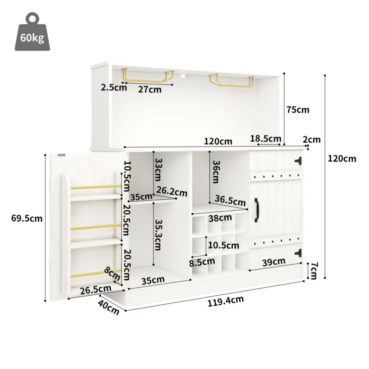 MERAX Buffet de cuisine 2 portes 0 tiroir - 120 cm blanc mdf