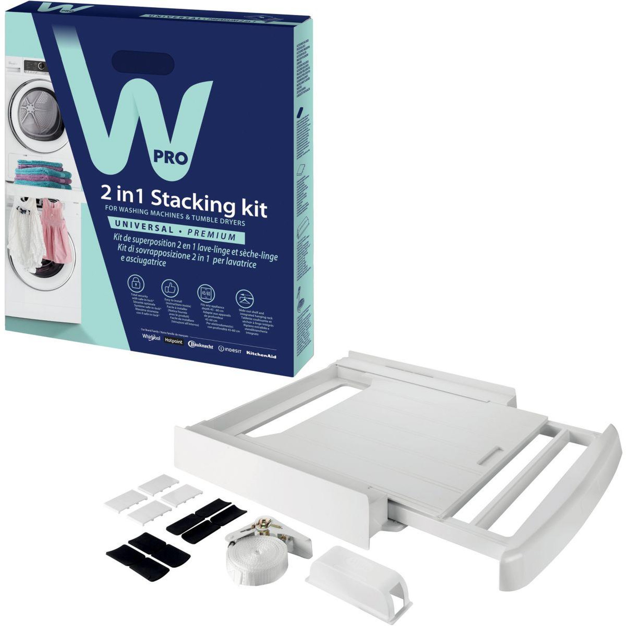 Voir la diapositive 2 : WPRO Kit de superposition skp101 universel lave-linge/sèche-linge