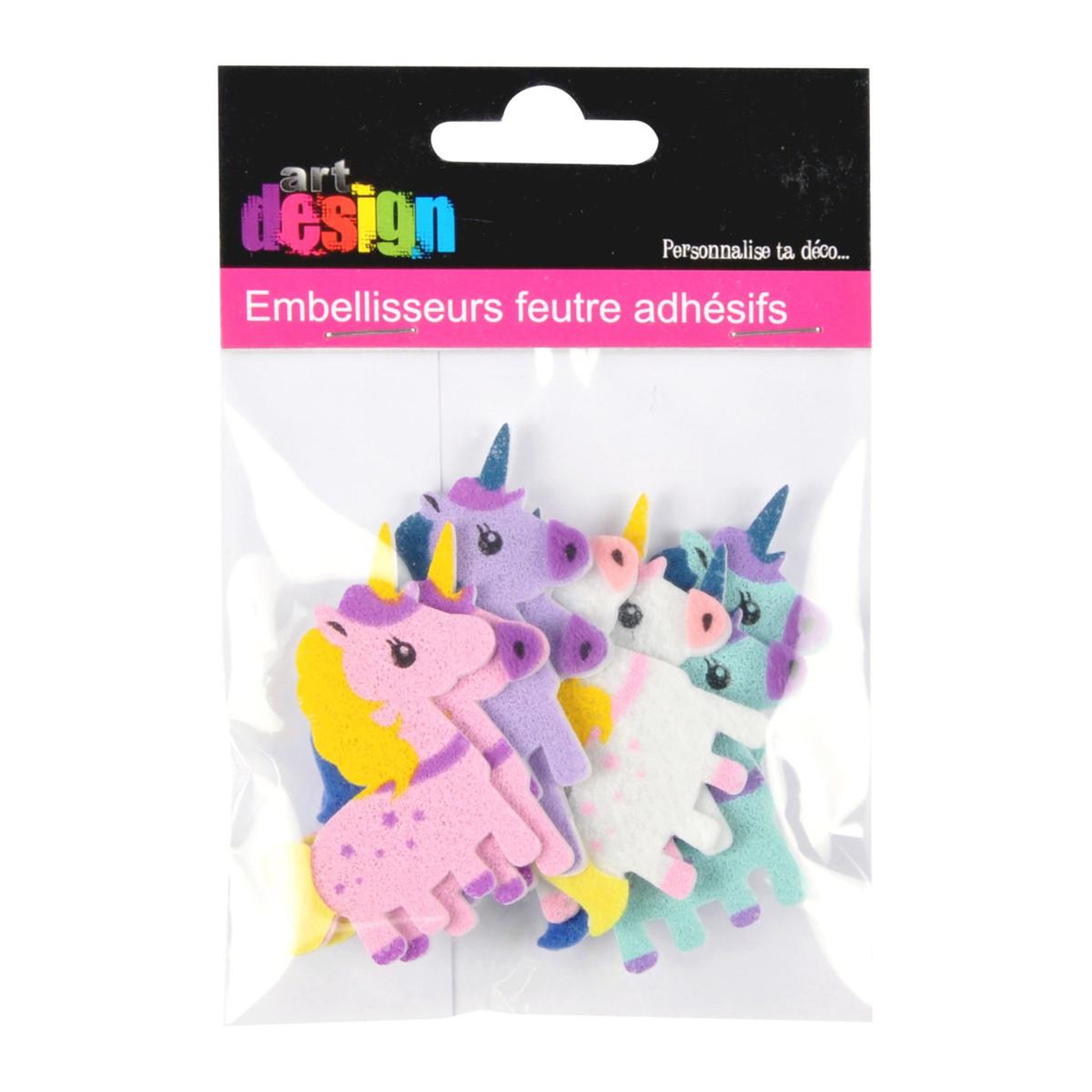 Voir la diapositive 2 : HOMEA Lot de 8 stickers feutrine  licornes  15cm multicolore