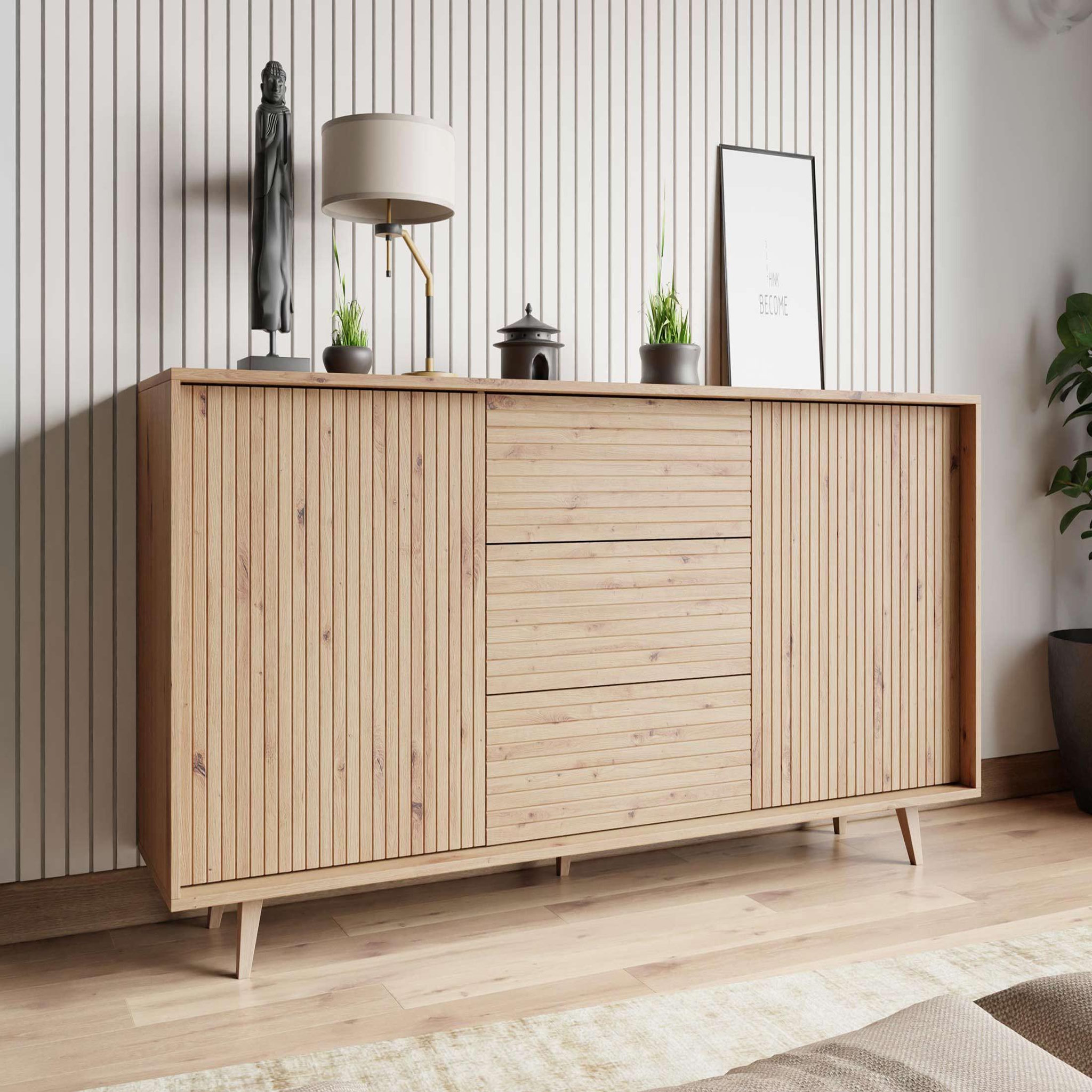 BEST MOBILIER Diego - buffet - effet bois - 3 tiroirs et 2 portes - 180 cm. Coloris disponibles : Marron