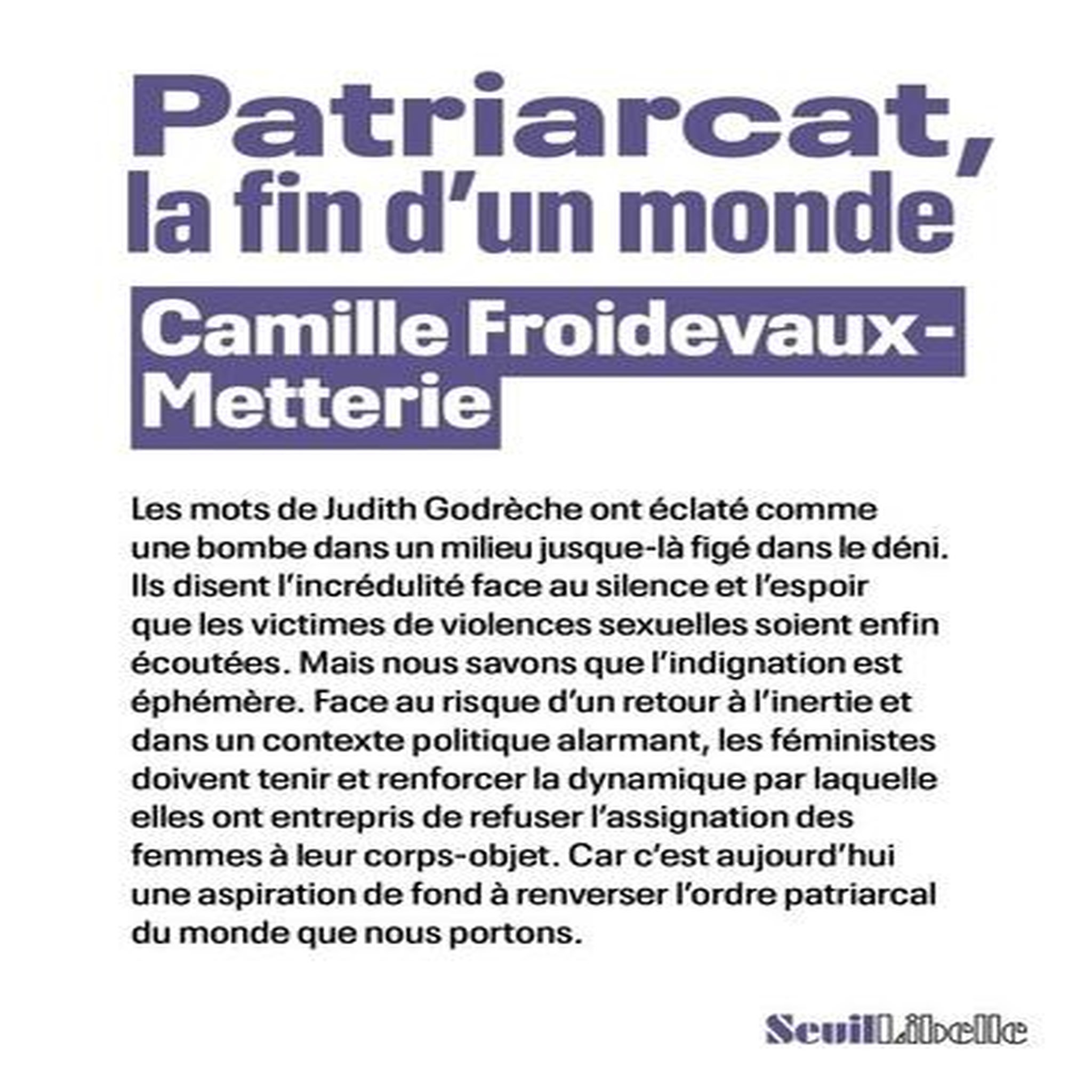 PATRIARCAT, LA FIN D'UN MONDE, Froidevaux-Metterie Camille