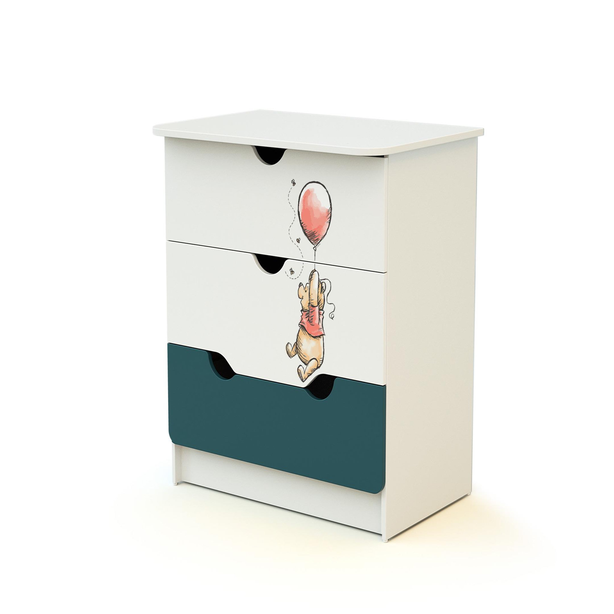 Voir la diapositive 5 : AT4 Ensemble lit bébé 60x120 cm et commode à langer 3 tiroirs WINNIE BALLON DISNEY Bleu canard