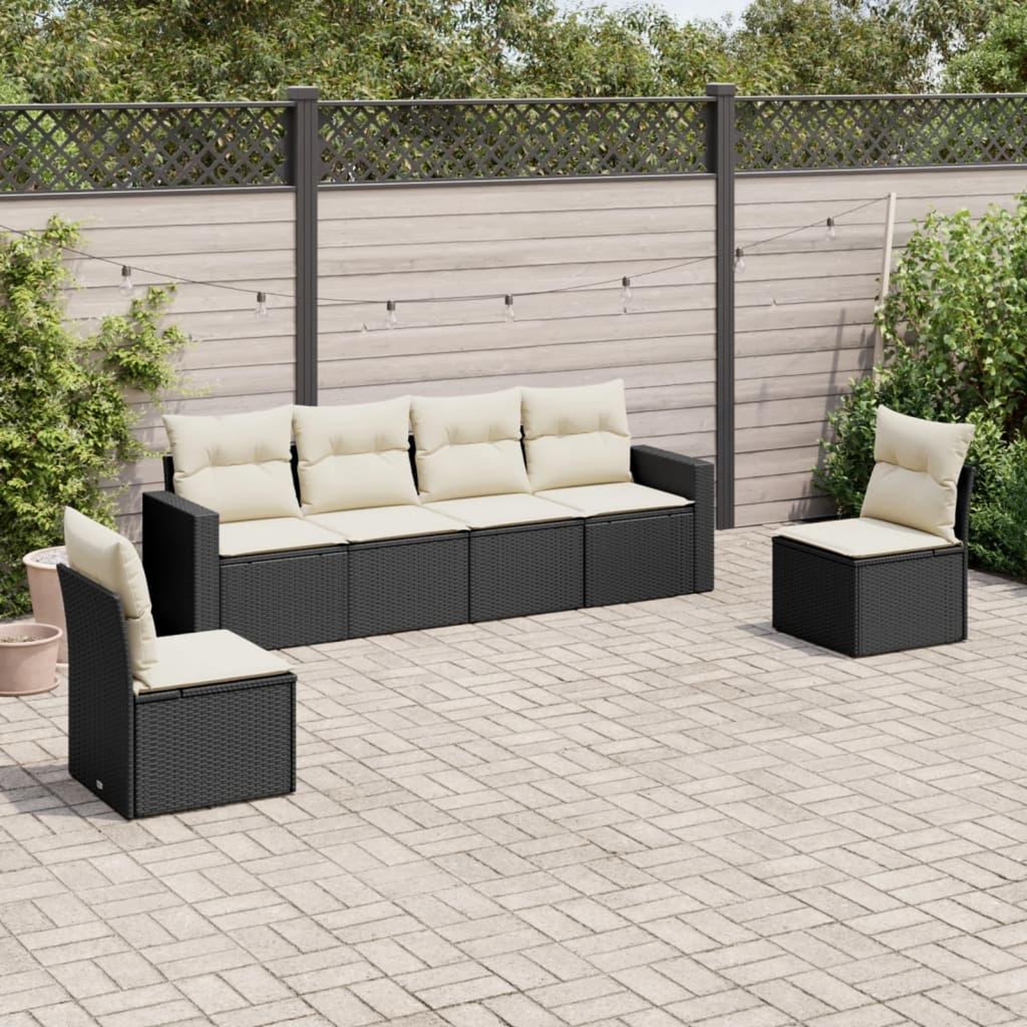 VIDAXL Salon de jardin 6 pcs avec coussins noir resine tressee