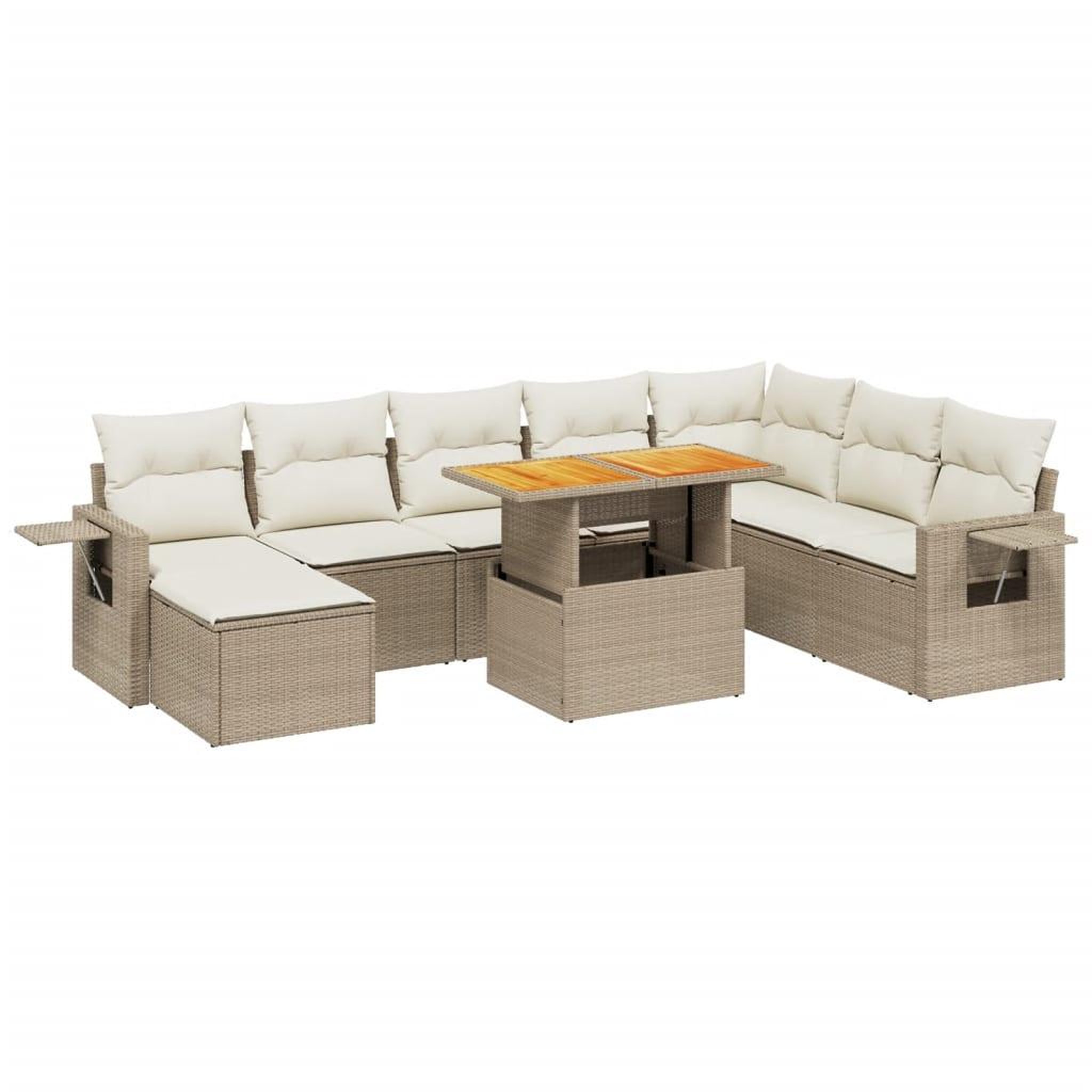 Voir la diapositive 2 : VIDAXL Salon de jardin avec coussins 9 pcs beige resine tressee