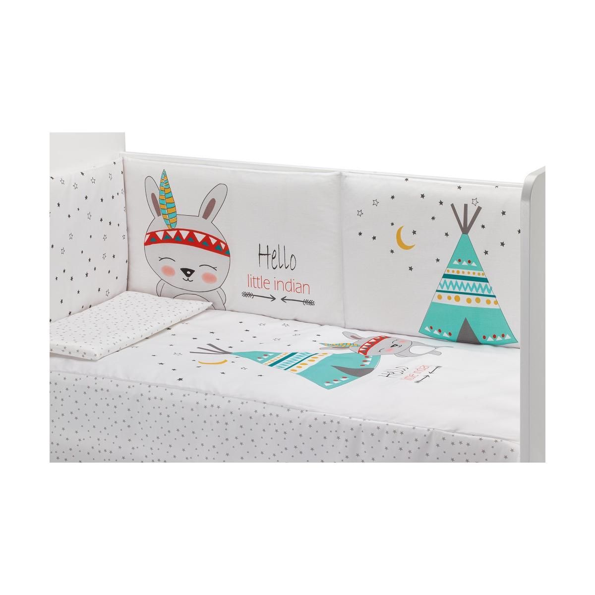 INTERBABY Lit Bébé Star Nature  and  Parure de lit 3 Pcs. Tipi/Oso Blanc