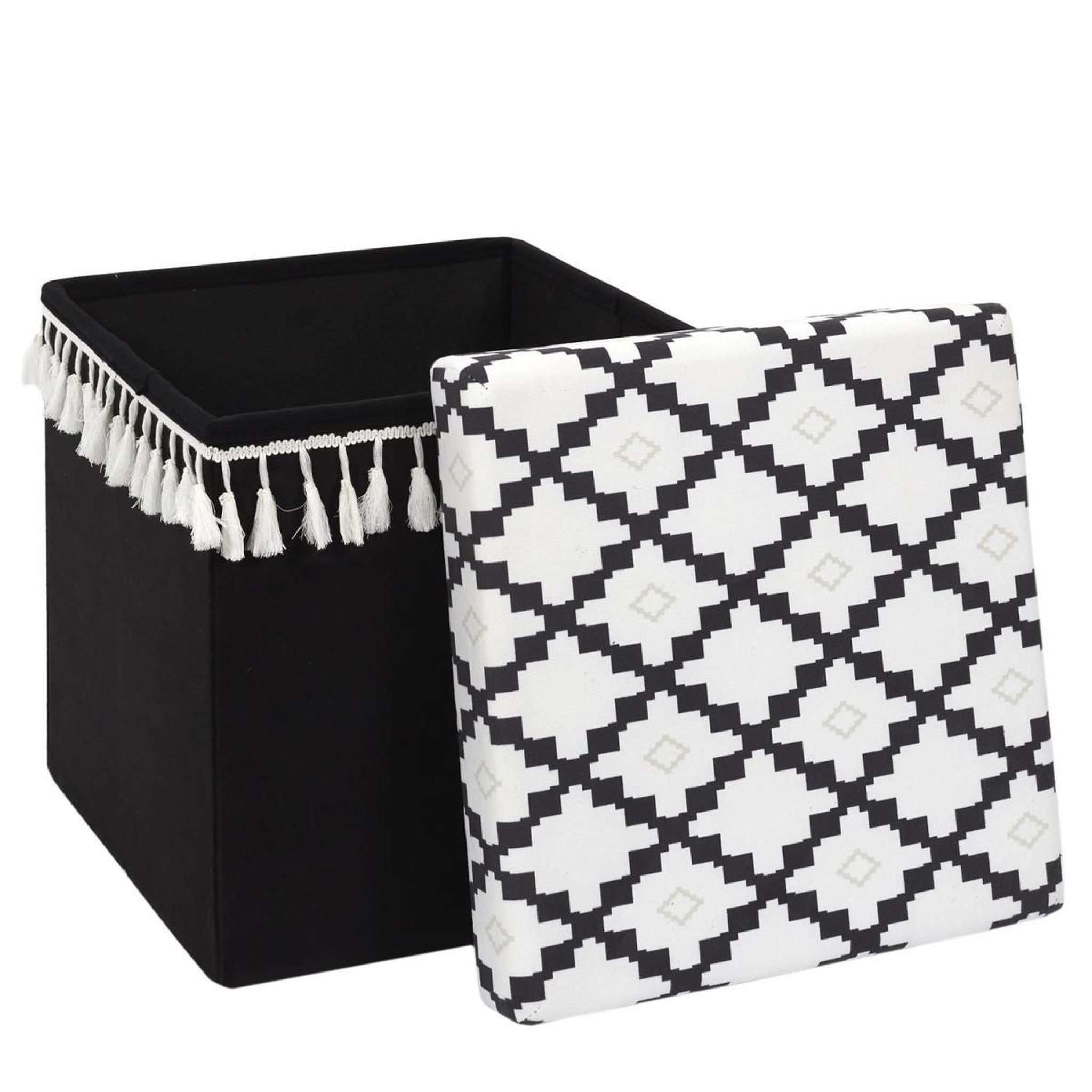 Voir la diapositive 3 : The Home Deco Factory Pouf pliable & coffre  mirage  38cm noir & blanc