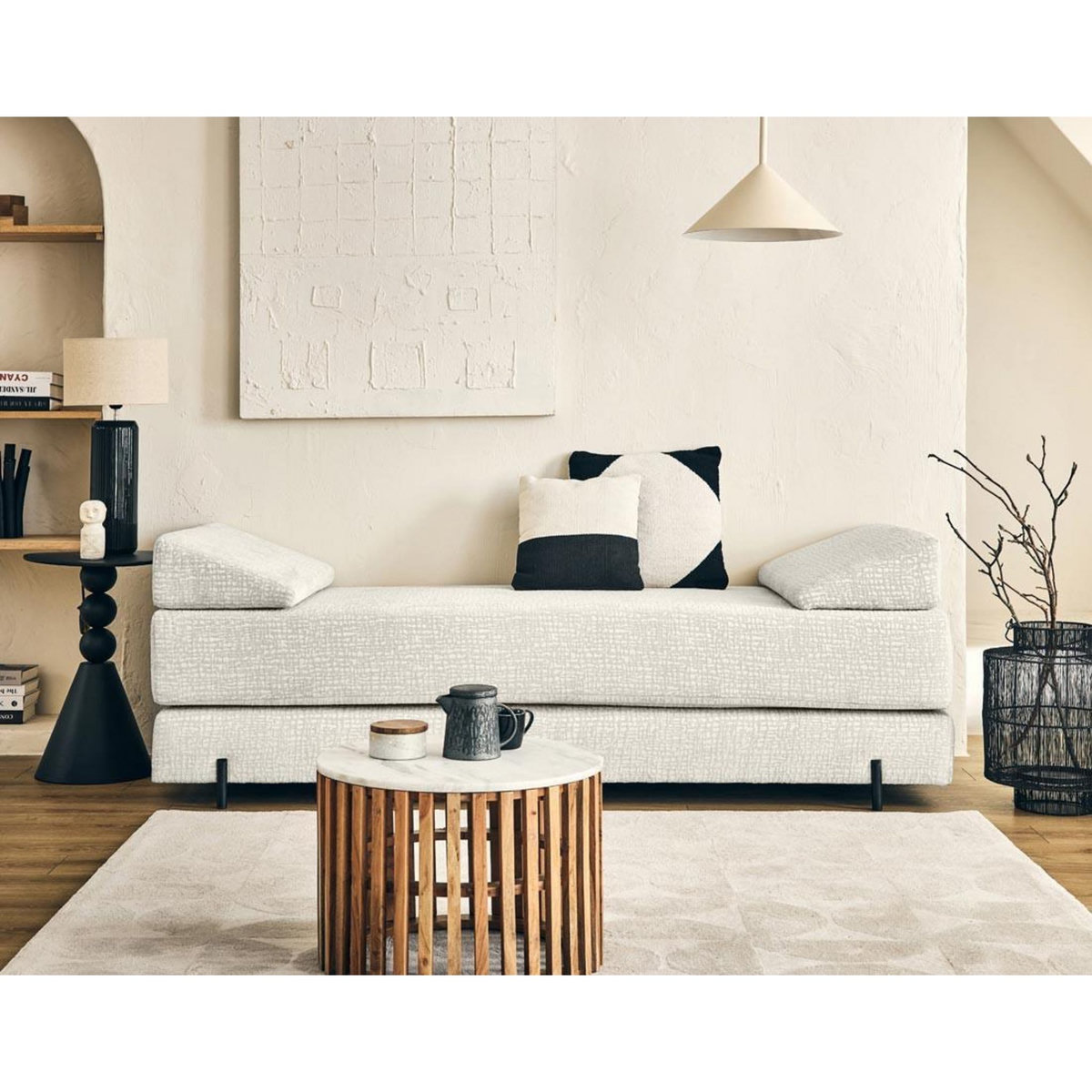 BEST MOBILIER Brescia - banquette 3 places convertible en tissu velours relief