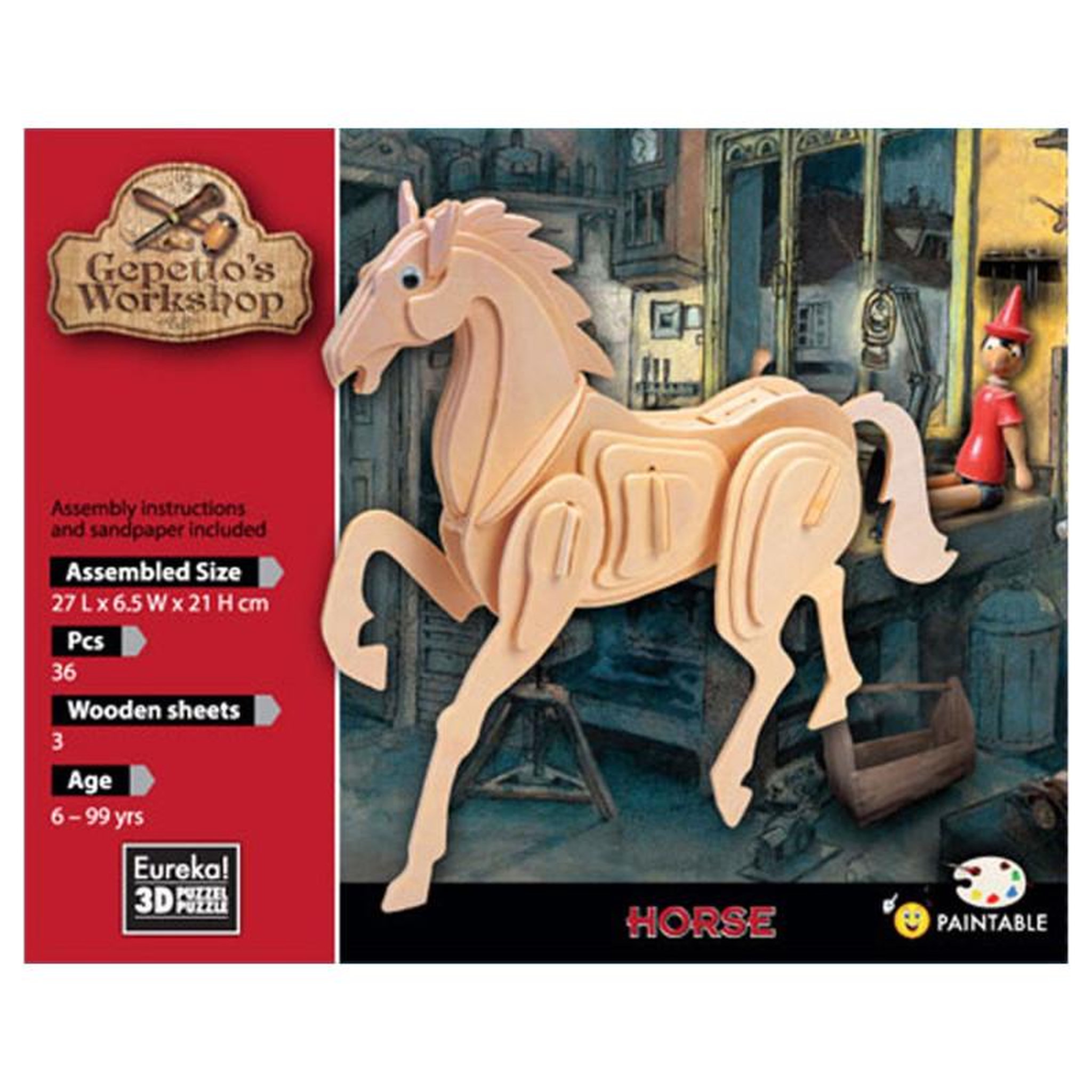 Voir la diapositive 2 : Eureka Toys Eureka - Gepetto's Jeux de construction en bois Kit 3D - cheval 52473164
