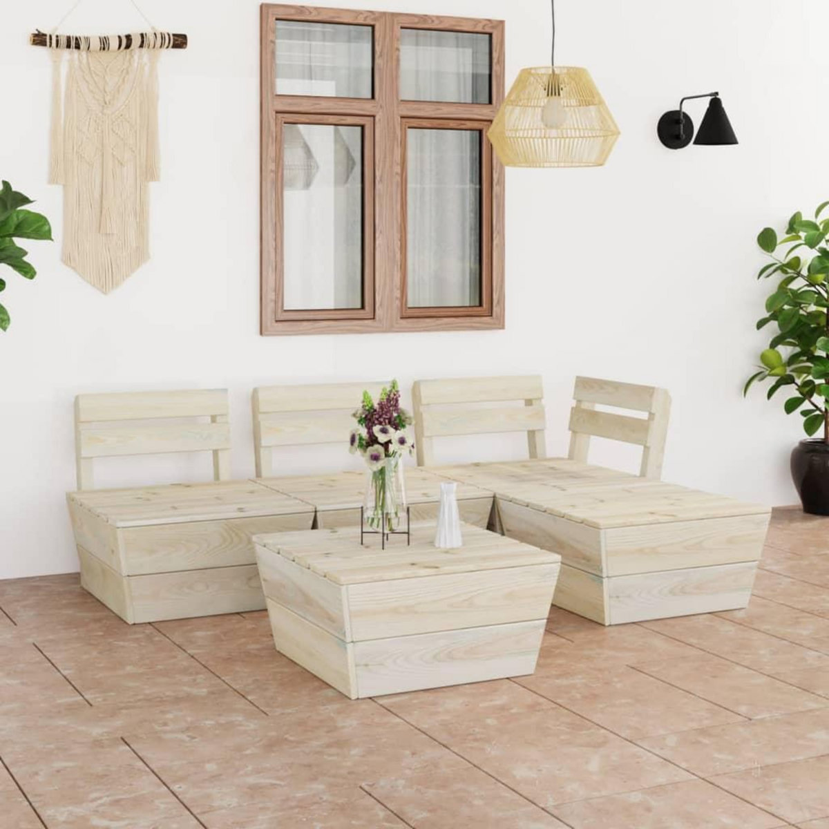 VIDAXL Salon de jardin palette 5 pcs Bois d'epicea impregne