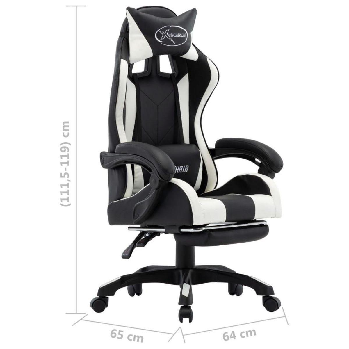 VIDAXL Fauteuil de jeux video et repose-pied Blanc et noir Similicuir