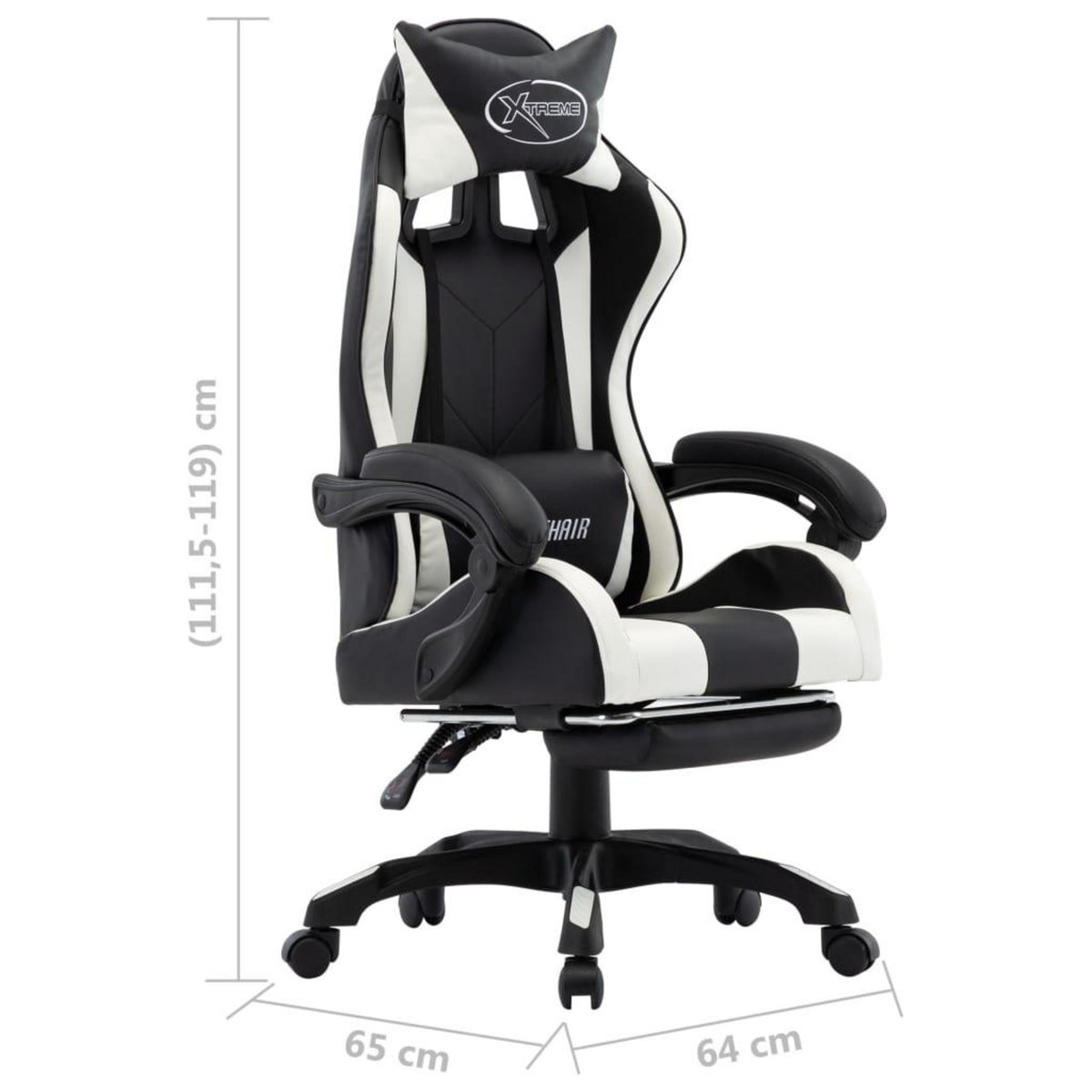 VIDAXL Fauteuil de jeux video et repose-pied Blanc et noir Similicuir