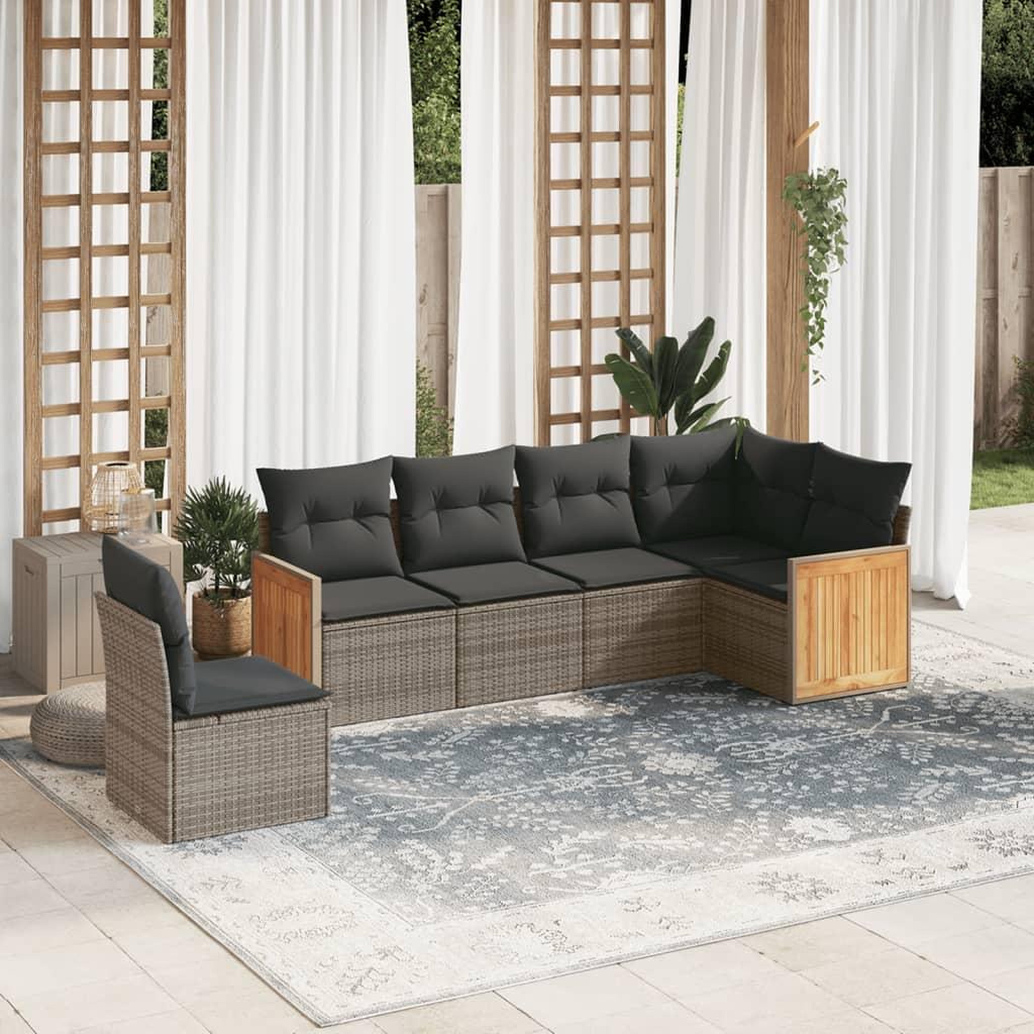 VIDAXL Salon de jardin 6 pcs avec coussins gris resine tressee