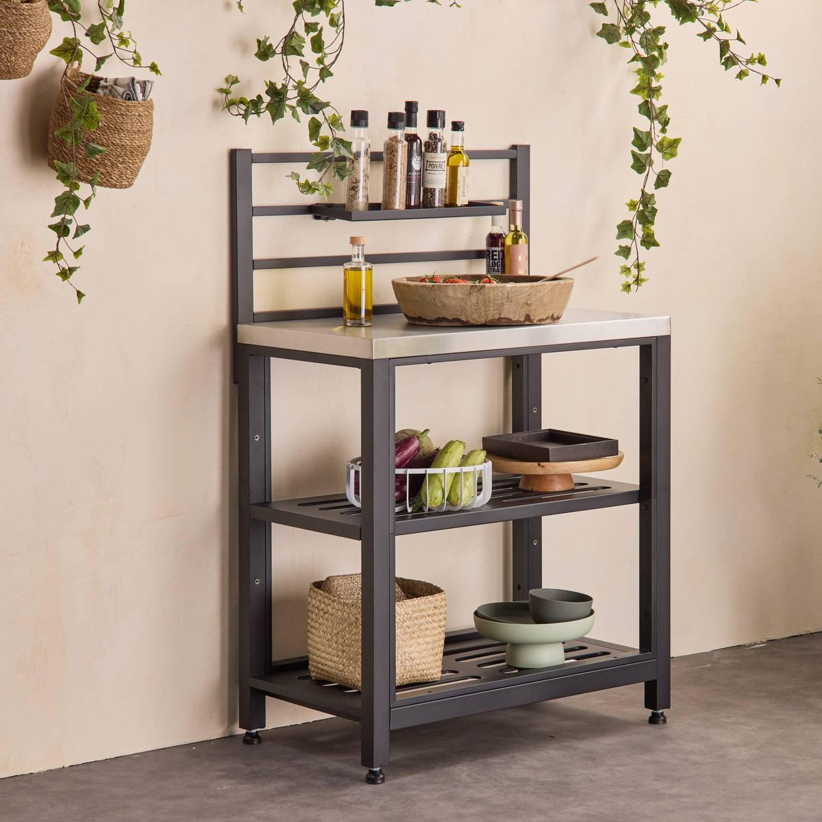 SWEEEK Cuisine extérieure en acier L80cm avec 2 étagères de rangement