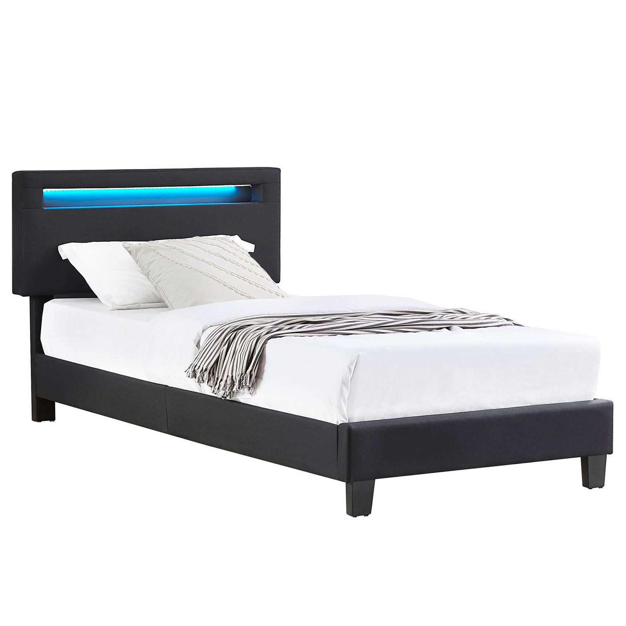 Voir la diapositive 1 : IDIMEX Lit LED simple AUSTIN 90x190 cm, avec sommier, revêtement en tissu