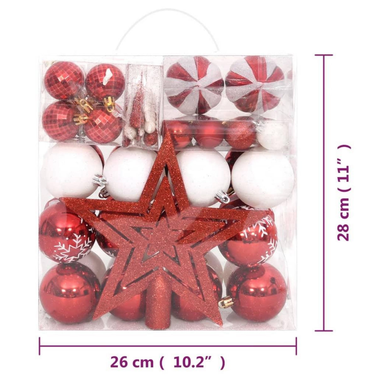 VIDAXL Ensemble de boules de Noël 64 pcs Rouge et blanc