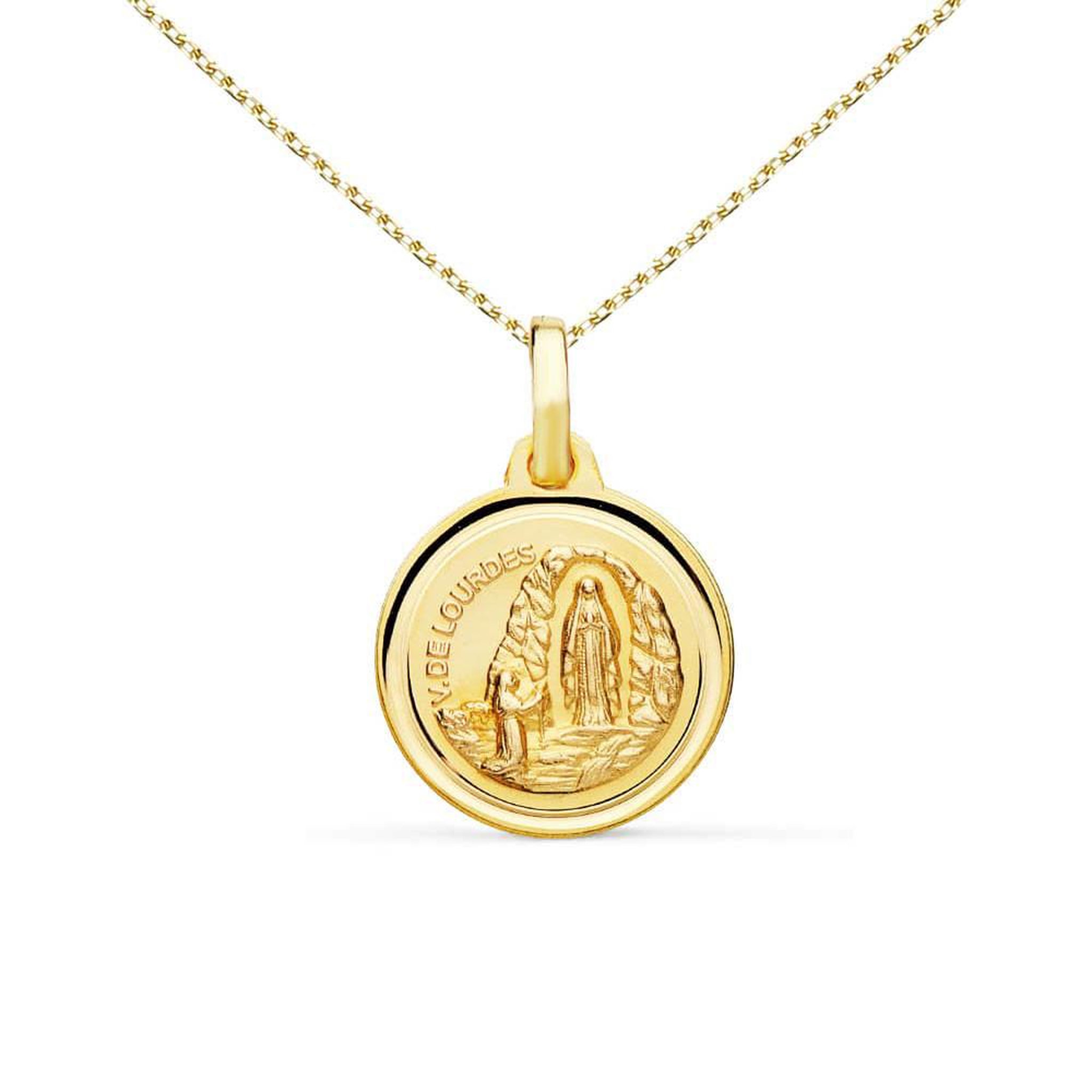 L'ATELIER D'AZUR Médaille Or 18 Carats 750/1000 Vierge de Lourdes - Chaîne Dorée et Gravure Offerte