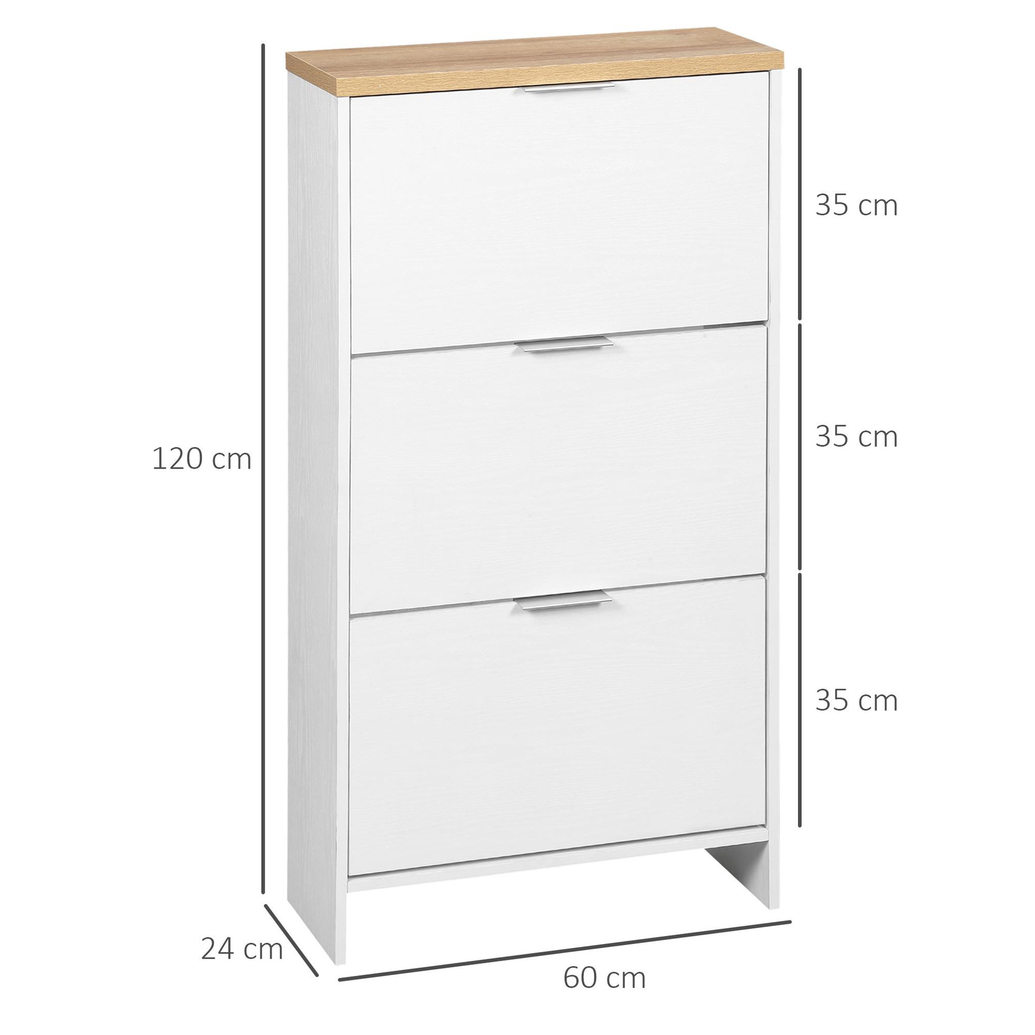 Voir la diapositive 3 : HOMCOM Meuble à chaussures 3 portes abattantes 2 compartiments MDF blanc chêne clair