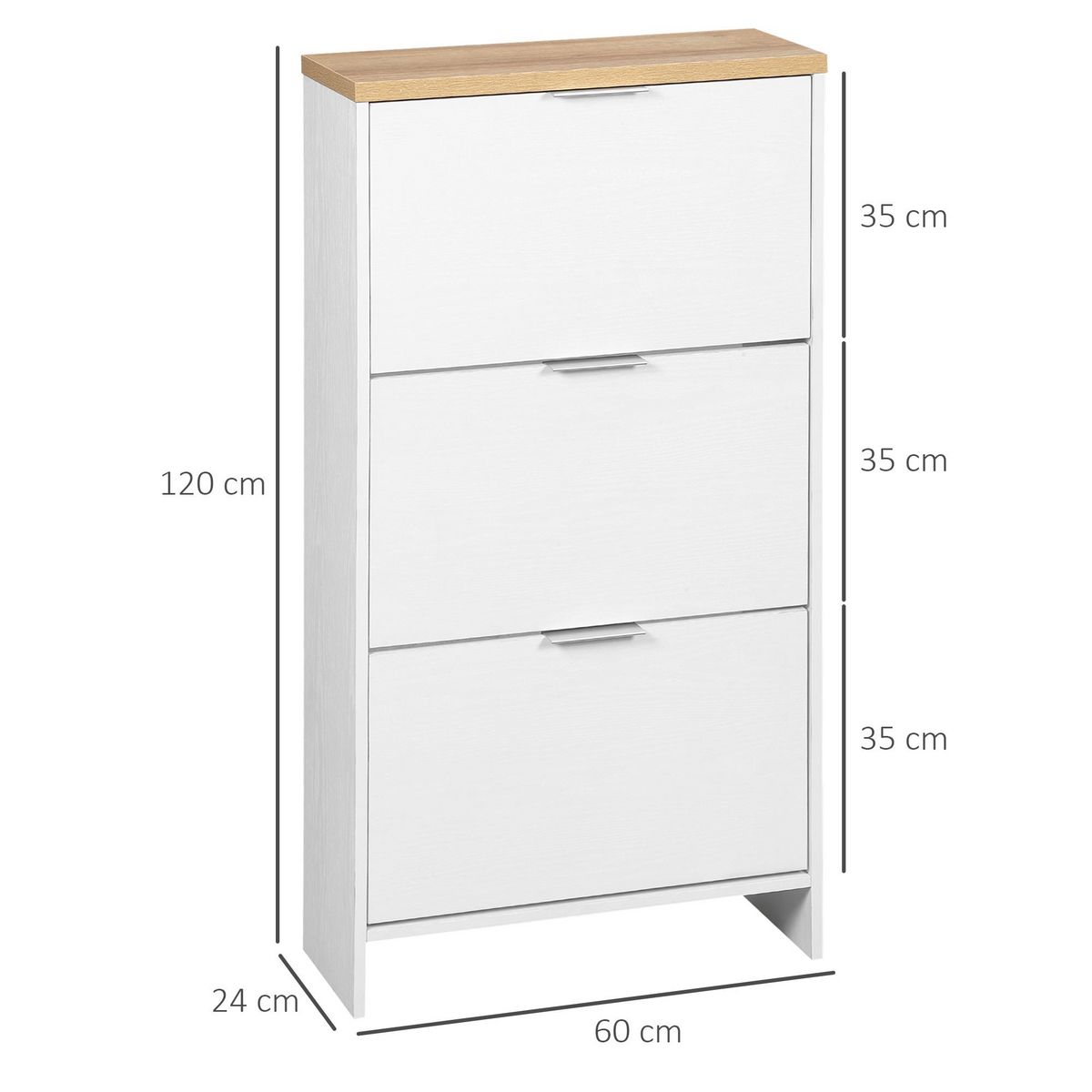 HOMCOM Meuble à chaussures 3 portes abattantes 2 compartiments MDF blanc chêne clair