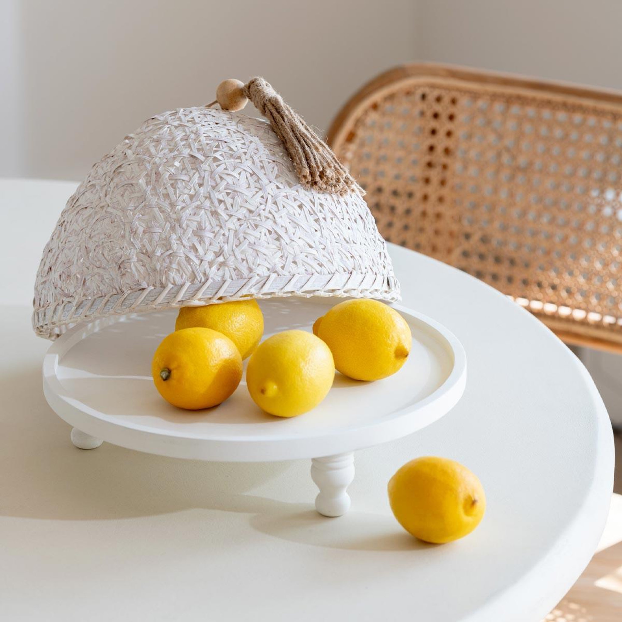 Voir la diapositive 4 : J-LINE Cloche alimentaire avec plateau  bois  30cm blanc