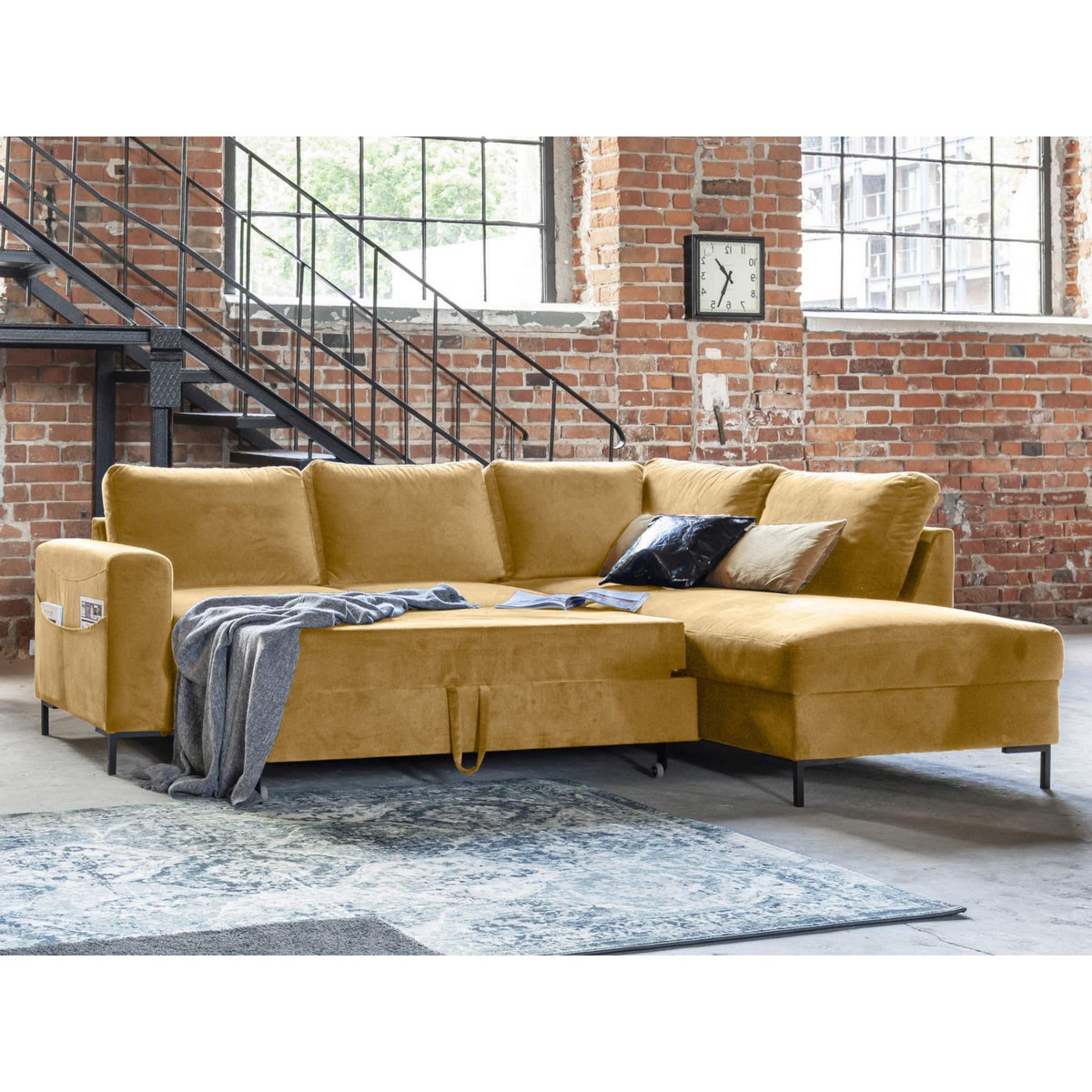 BEST MOBILIER Lilly - canapé d'angle droit - 5 places - convertible - en velours